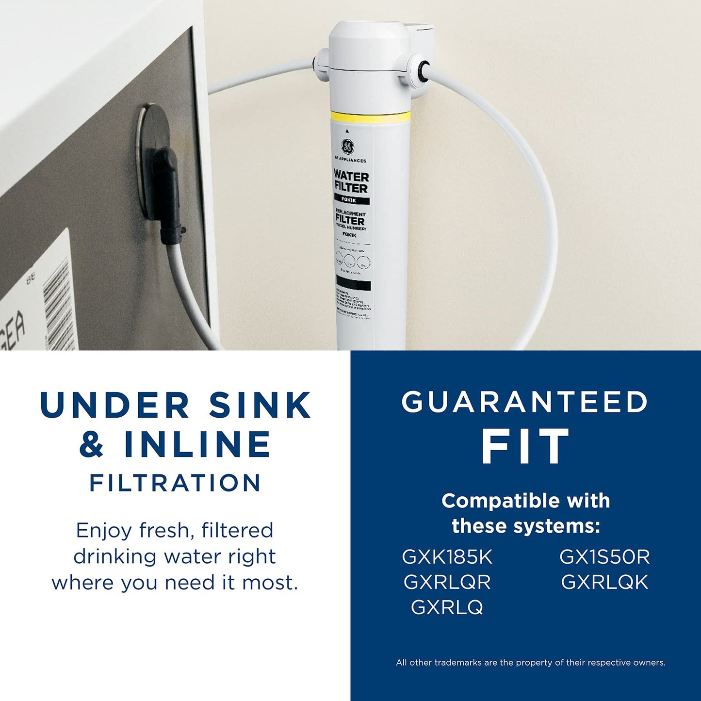 GE FQK1K Filtro de agua debajo del fregadero, repuesto para sistema de filtración de agua, fácil instalación, reduce sedimentos, óxido y otras impurezas del agua, reemplaza cada 6 meses para obtener