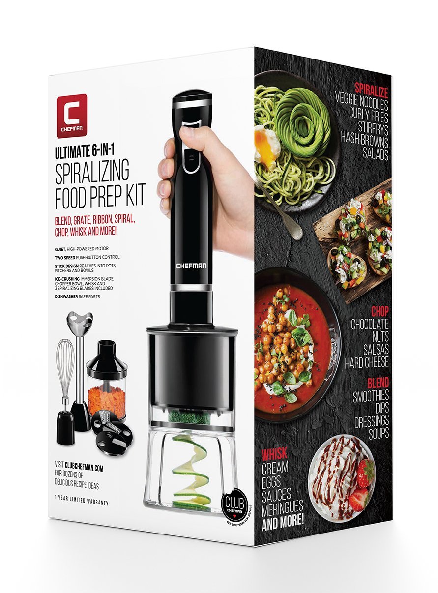 Chefman | Batidora de Mano | Hand Blender | Licuadora de Mano | 3 Cuchillas | 6 en 1 | Negro