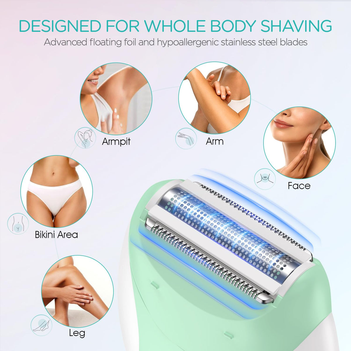 VOGOE Depiladora para Mujeres: Depiladoras Inalámbricas para Mujeres, Afeitadora Eléctrica 4 En 1, 2 Velocidades Y 21 Pinzas para Cara, Piernas, Brazos, Axilas, Bikini, Hr310 Verde