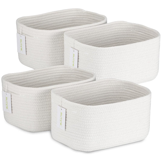 SUTINE - Cestas de almacenamiento de 4 piezas, de algodón tela para organizar, decorativas para toallas, ropa, libros y juguetes, color blanco