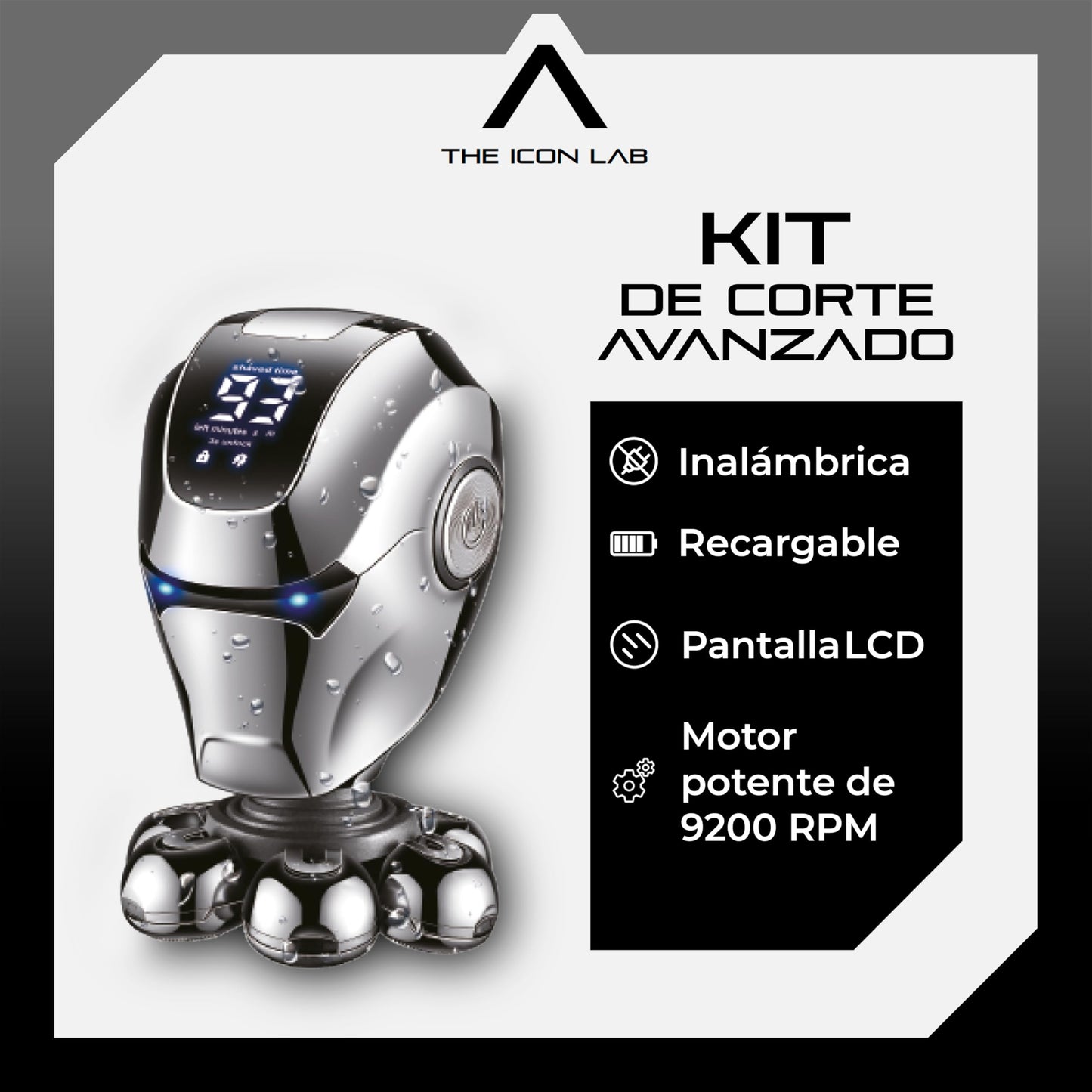 THE ICON LAB | Kit de Afeitado Inhalámbrico 5 en 1 con Pantalla LCD | Motor 9200 RPM | Rasuradoras para Hombre Resistente al Agua | Apto para Cabello, Cara y Cuerpo | Carga USB | Accesorios Hombre