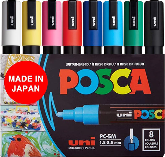 POSCA Juego de marcadores de pintura de 8 colores, PC-5M mediano