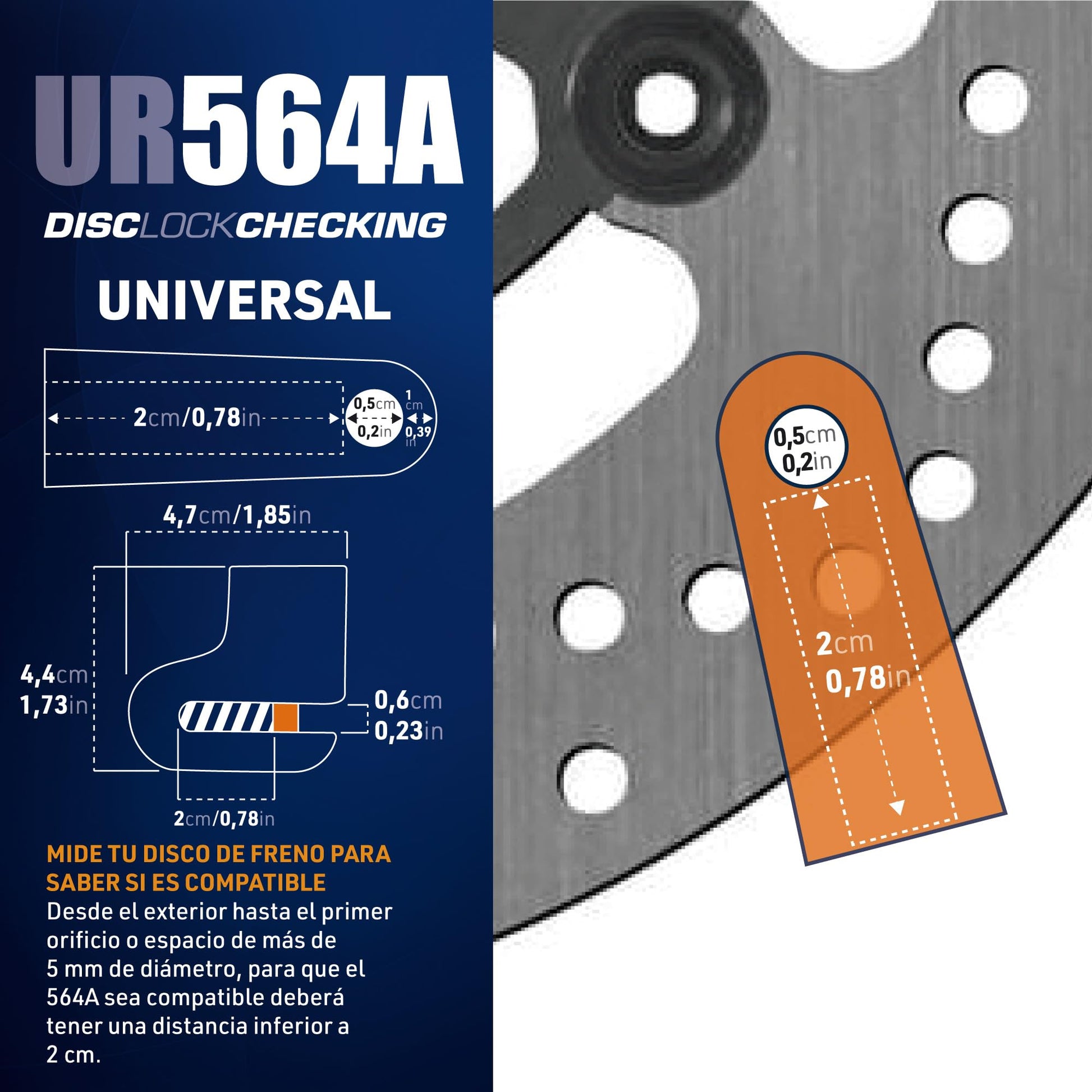 URBAN 564A - Candado de disco de motocicleta más compacto, ø5 mm, ligero y portátil, más visible, más disuasorio, acero, cerradura de freno universal antirrobo para motocicleta, scooter, bicicleta