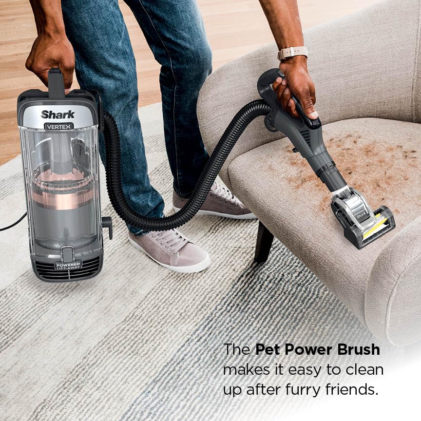 Shark AZ2002 Aspiradora Vertical Vertex DuoClean PowerFins con Cepillo de autolimpiable y Filtro HEPA, Capacidad de 1 Cuarto de galón, Oro Rosa