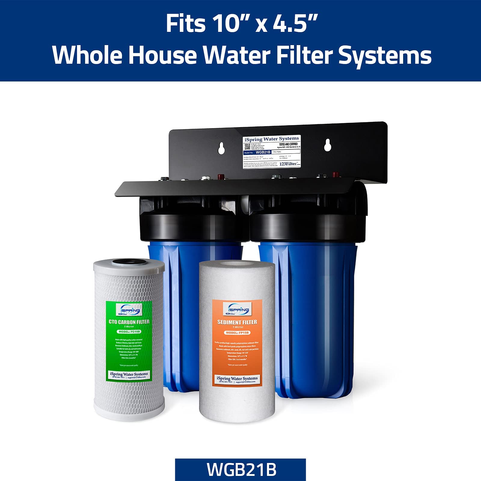 iSpring FP15B Cartucho de Reemplazo de Filtro de Sedimentos para Sistemas de Filtración de Agua para Toda la Casa, Alta Capacidad, 5 Micrones, PP Premium, 4.5" x 10"