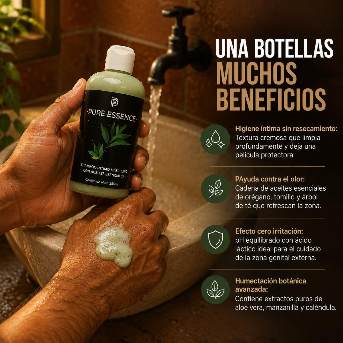 Shampoo Íntimo Para Hombre - Beauty Freedom Pure Essence 250ml - Jabón Íntimo - Con Aceites Esenciales De Romero, Lavanda Y Orégano - Gel Íntimo - Con Manzanilla Aloe Vera Y Vitamina E