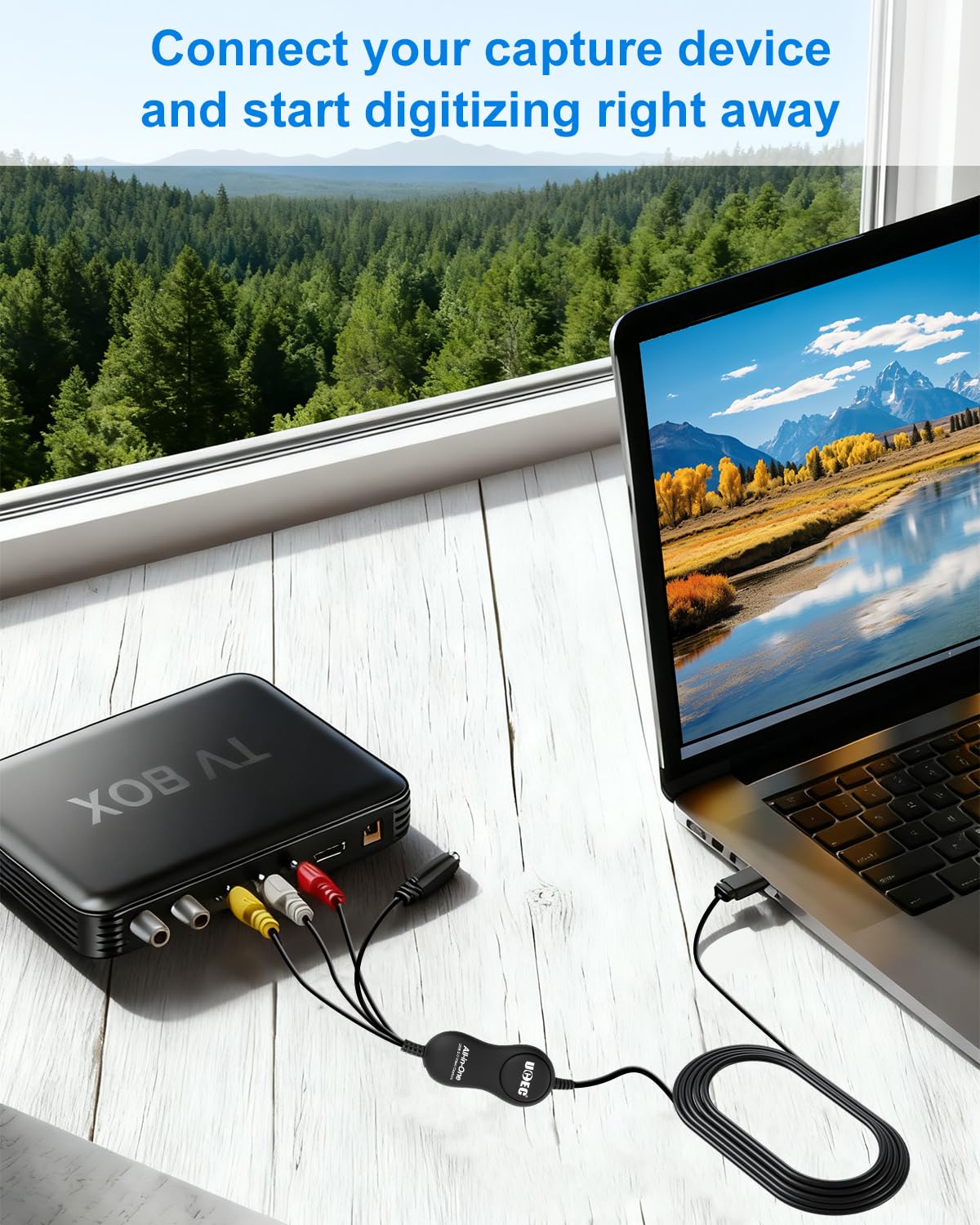 UCEC - Kit convertidor VHS a digital, dispositivo de captura de video RCA a USB 2.0, convertidor de video a digital, dispositivo de tarjeta de captura de video USB 2.0 para Mac OS X PC Windows 7 8 10