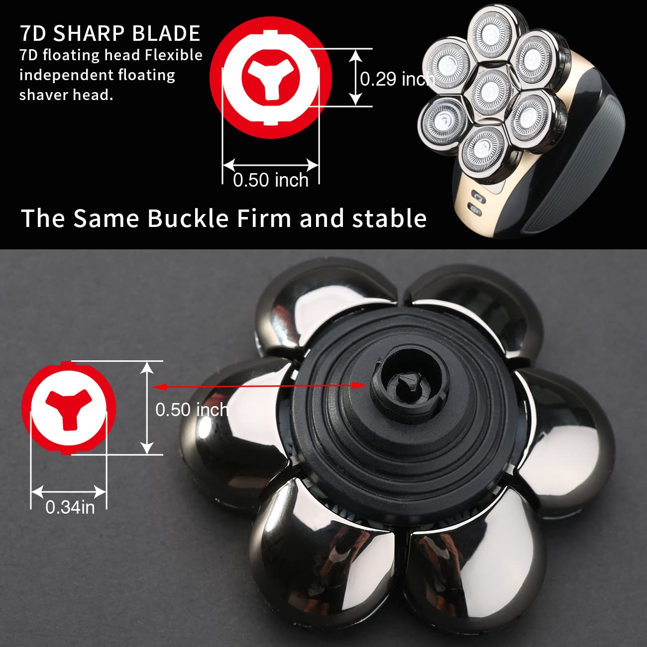 Cabezales de repuesto para afeitadora eléctrica de 7 cuchillas, cabeza de cuchilla de repuesto universal para hombres (plateado 7D)