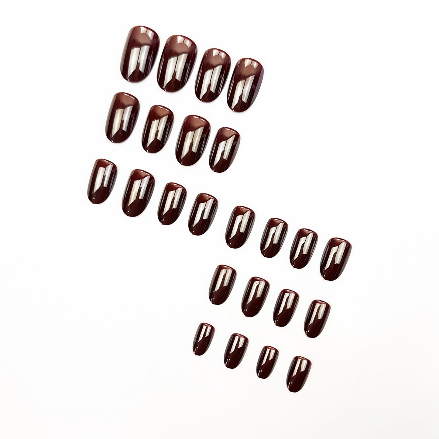SXVME Uñas postizas cromadas ovaladas cortas, uñas postizas marrón oscuro cortas y redondas, uñas postizas con purpurina esmaltada y diseño de espejo, uñas postizas cromadas holográficas brillantes pa