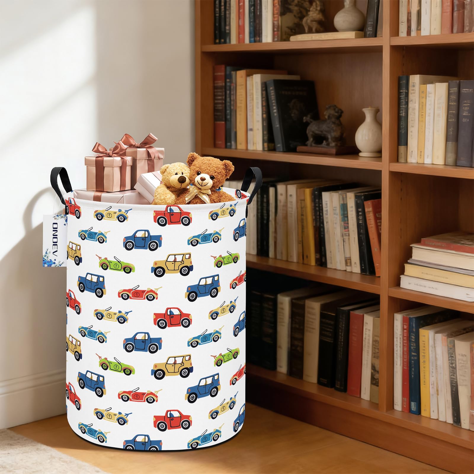 ONOEV Cesta de Ropa Sucia Redonda y Plegable con Forma de Coche de Carreras para niños, Ideal para decoración del hogar y Almacenamiento de Juguetes (Coche).