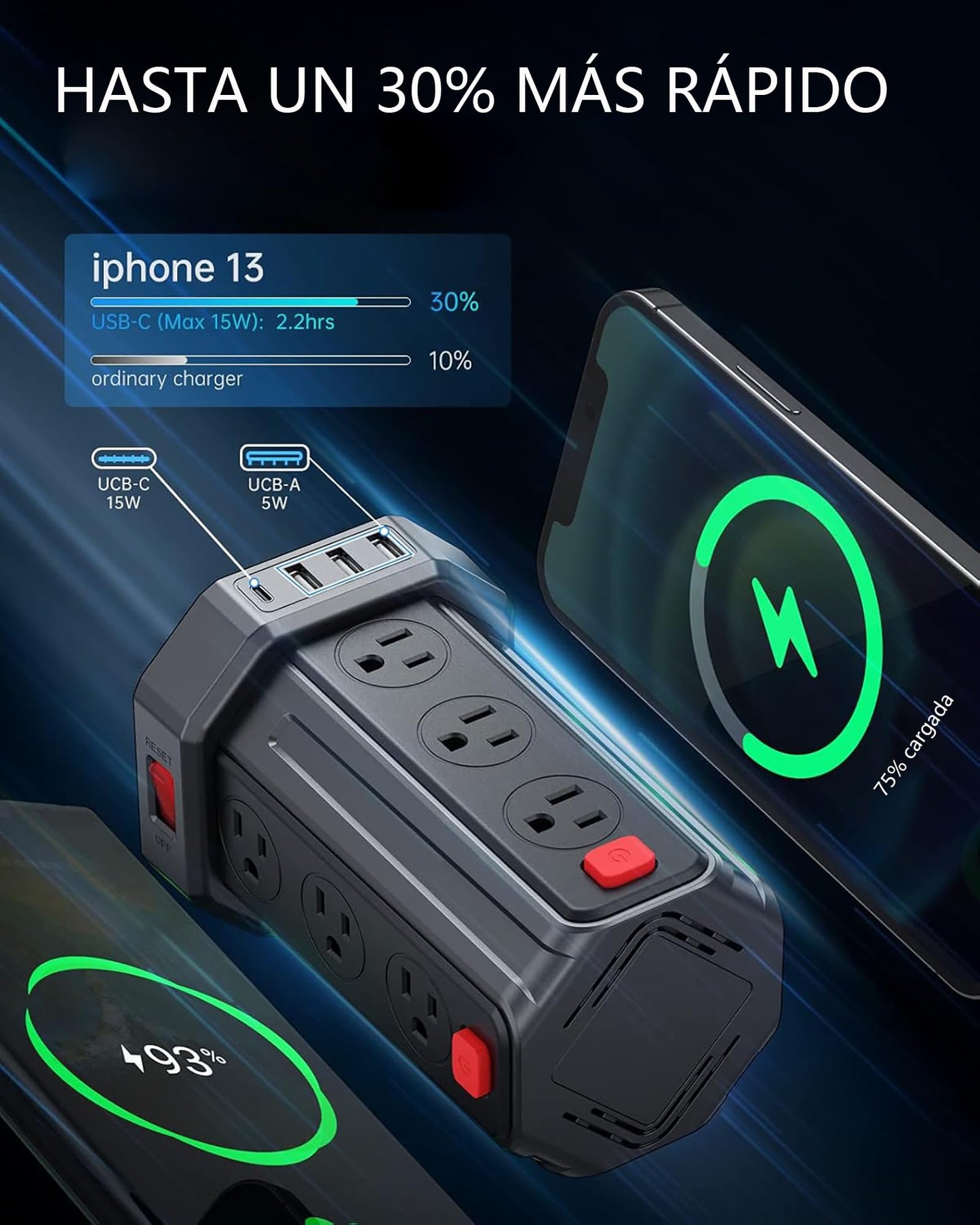 SMALLRT Torre Regleta Multicontacto Pared con 1700J Protector contra Sobretensión, Extension Electrica 3.04M, Conector Multiple con 12 Enchufes y 4 Puertos USB (1 USB C), Hogar Dorm Oficina, Negro
