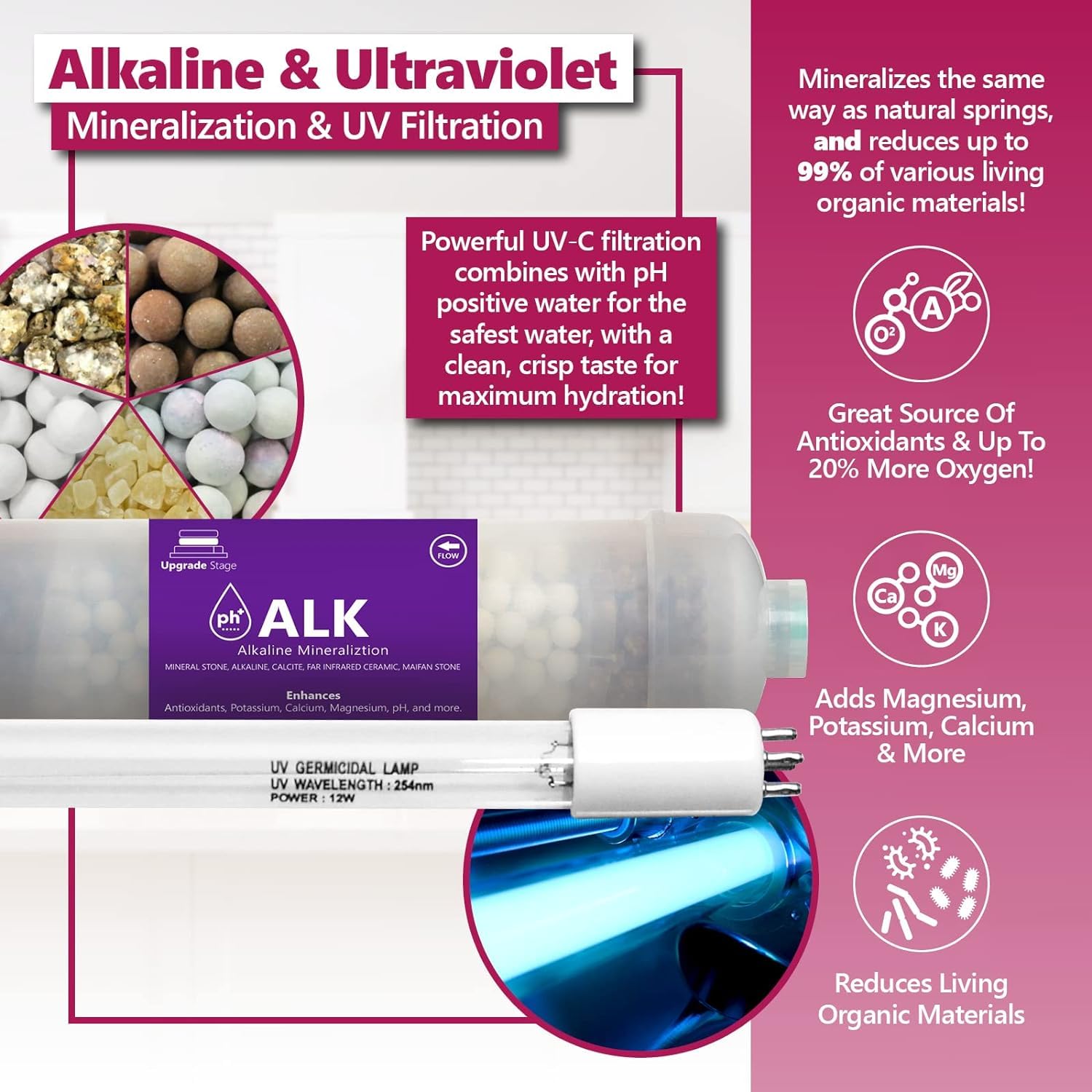 Express Water FLTSETALKUV1110Q - Sistema de ósmosis inversa alcalina ultravioleta de 1 año, 11 filtros con membrana UV y 100 GPD RO, tamaño de 10 pulgadas, color blanco