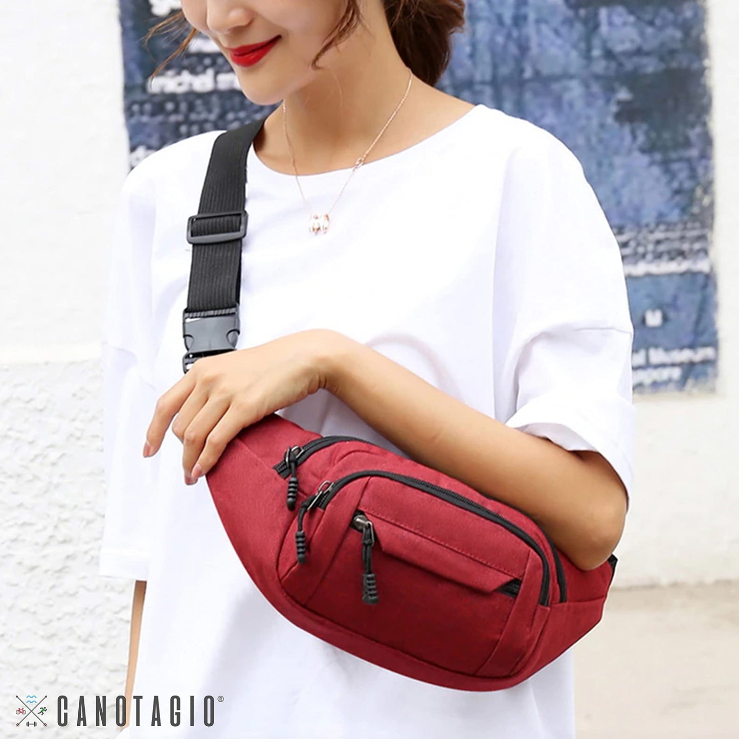 Canotagio Cangurera Deportiva de Viaje con Tela Impermeable de Amplia Capacidad. Para Hombre y Mujer. Excelente Riñonera de Viaje Ajustable. Fanny Pack/Running Belt/Travel Pouch. (Roja)