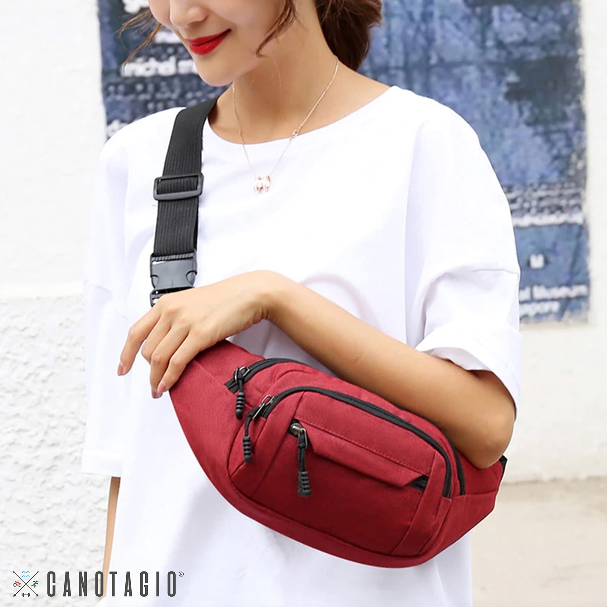 Canotagio Cangurera Deportiva de Viaje con Tela Impermeable de Amplia Capacidad. Para Hombre y Mujer. Excelente Riñonera de Viaje Ajustable. Fanny Pack/Running Belt/Travel Pouch. (Roja)