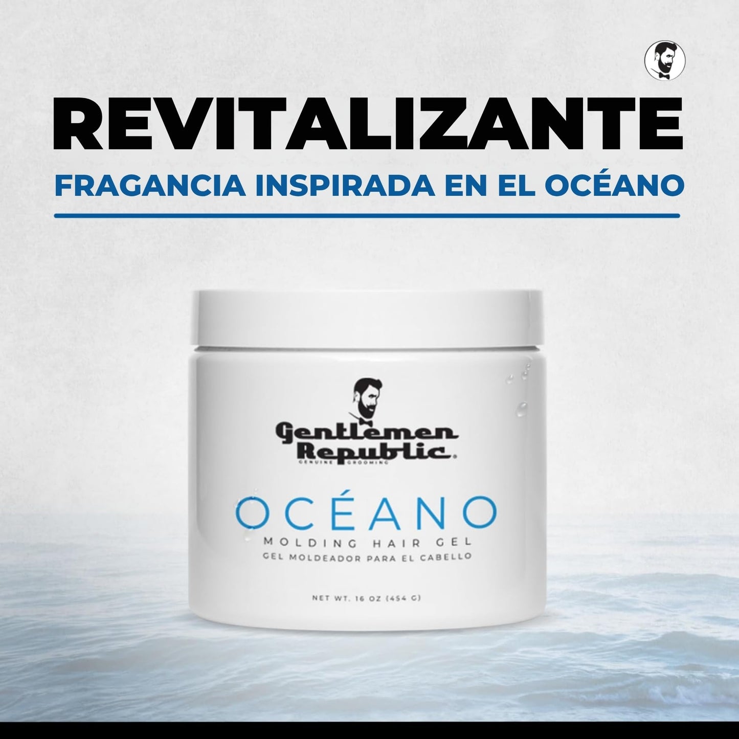 Gentlemen Republic Genuine Grooming Gel para el Cabello Oceano Men de Gentlemen Republic, 16 Oz con Bomba, Fijación Fuerte y Agradable al Tacto, Gel para Peinar el Cabello de Alto Brillo, Fórmula