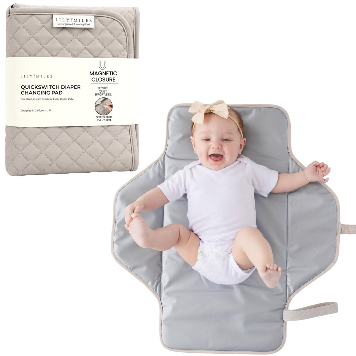 Lily Miles - Cambiador portátil para bebé, cambiador de pañales con cierres magnéticos, almohadilla de viaje para bolsa de pañales, esencial para bebé, tapete lavable e impermeable (arena suave