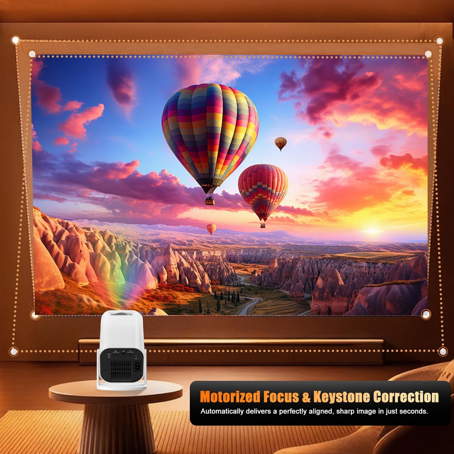 LJYT Mini proyector, 250 lúmenes ANSI, compatible con 4K, piedra clave automática, rotación de 210°, Bluetooth 5.4, WiFi 6, Android 11, 1080P portátil, compatible con smartphone/TV Stick/HDMI/USB/PS5.