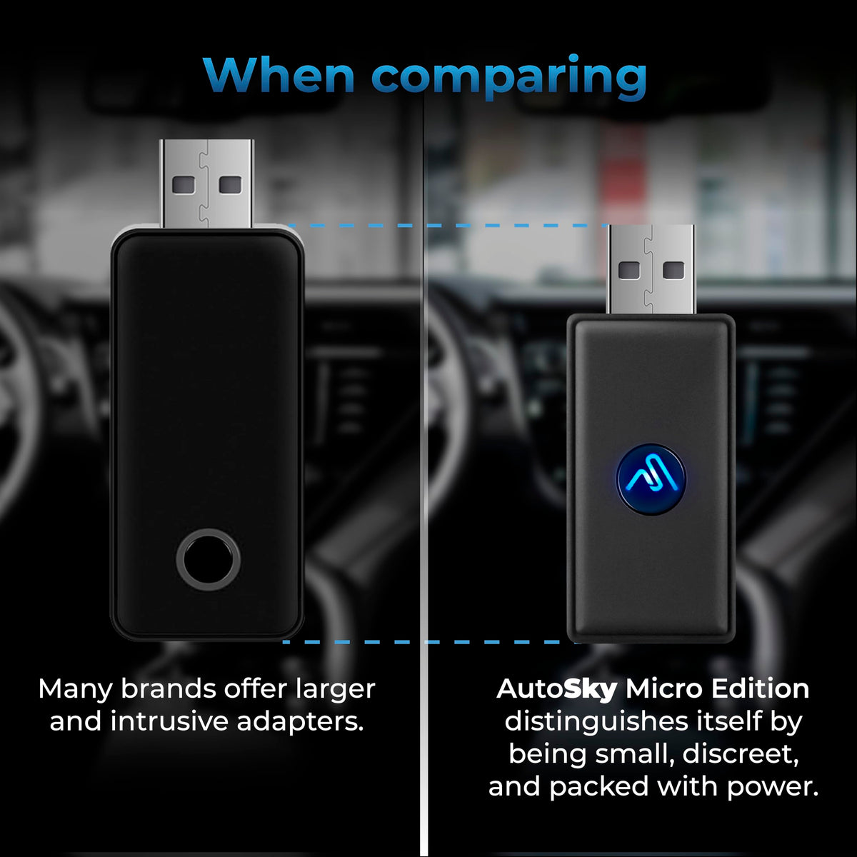 Adaptador Inalámbrico AutoSky Negro Mate Micro Edition Carplay para Coches 2015 o Más Nuevos