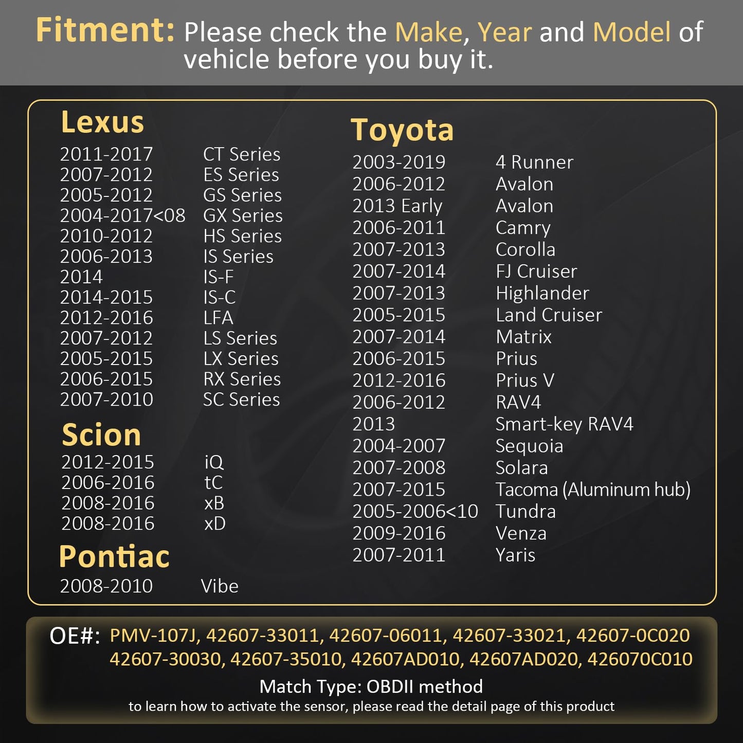Sensor TPMS Marsflex Negro para Toyota Lexus 4 Unidades