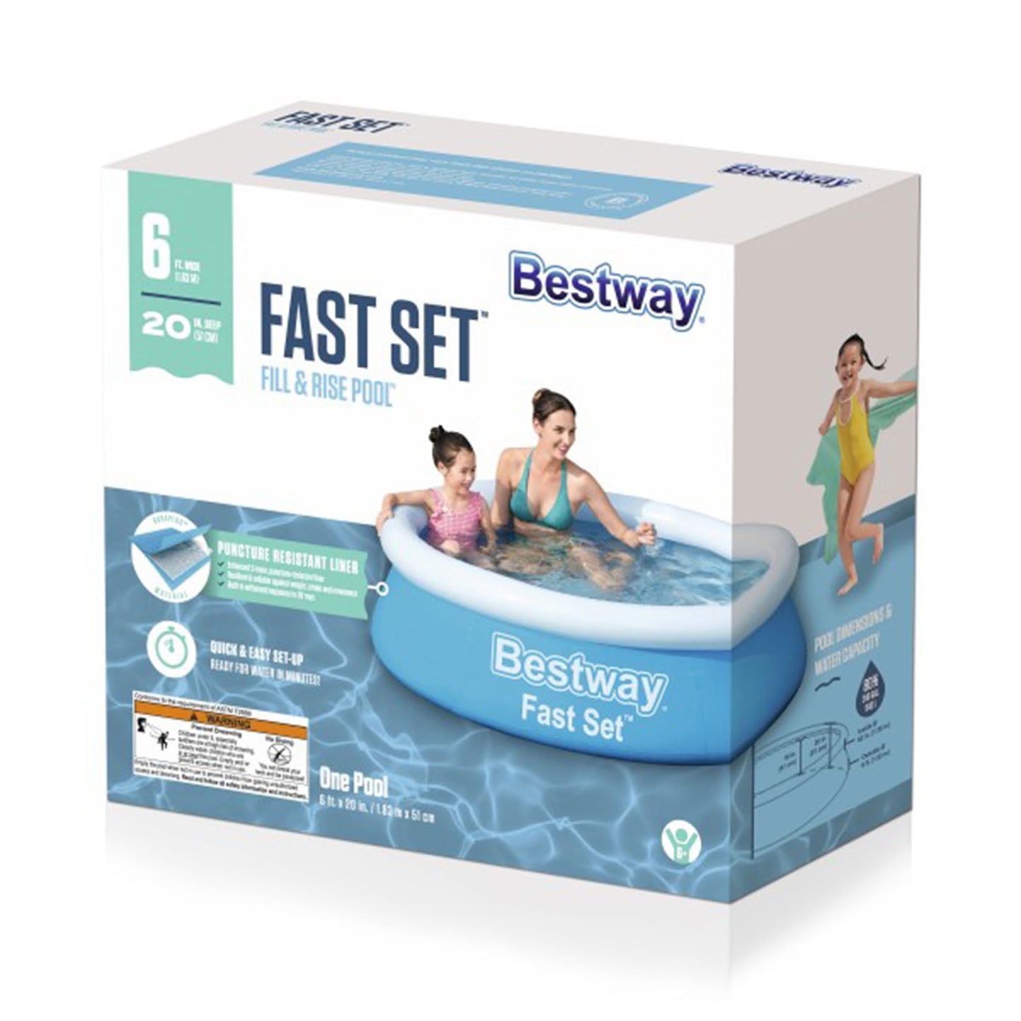 Bestway - Piscina Inflable Redonda de 6 Pies x 20 Pulgadas, TriTech, 5 Pulgadas de Alto, Azul, para Uso Exterior