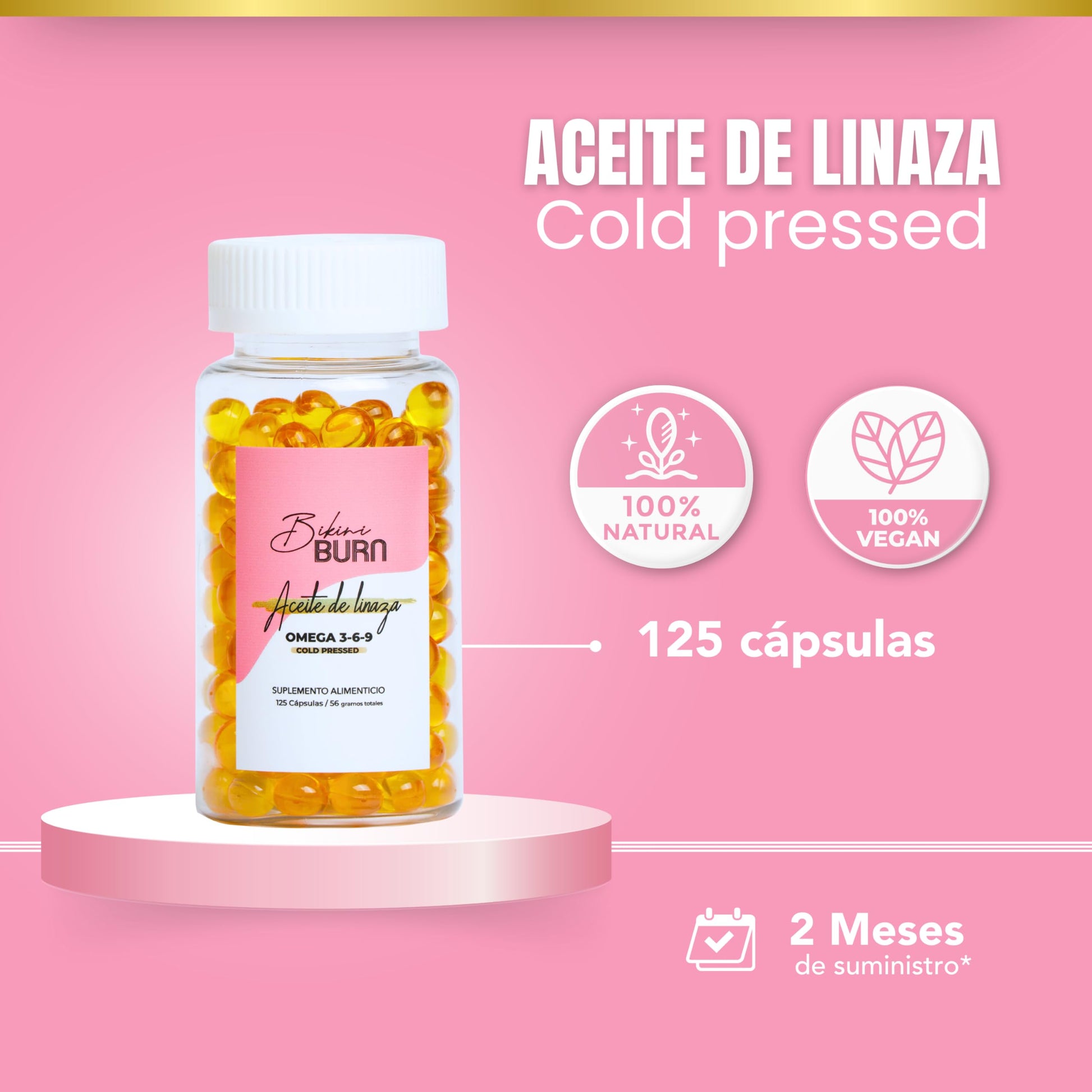 Bikini Burn Aceite de Linaza Cold Pressed | Omega 3 Acido alfa-linolénico (ALA), | Vegano, sin aditivos | Prensado en frío