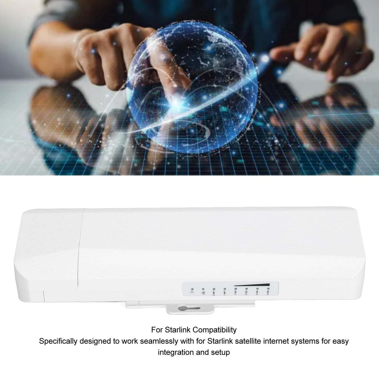 Puente Inalámbrico para Internet Satelital Starlink, Puente WiFi Punto a Punto 5.8G, 3KM Larga Distancia, 2 Puertos LAN RJ 45 Puente WiFi Ethernet con Antena Alta Ganancia de