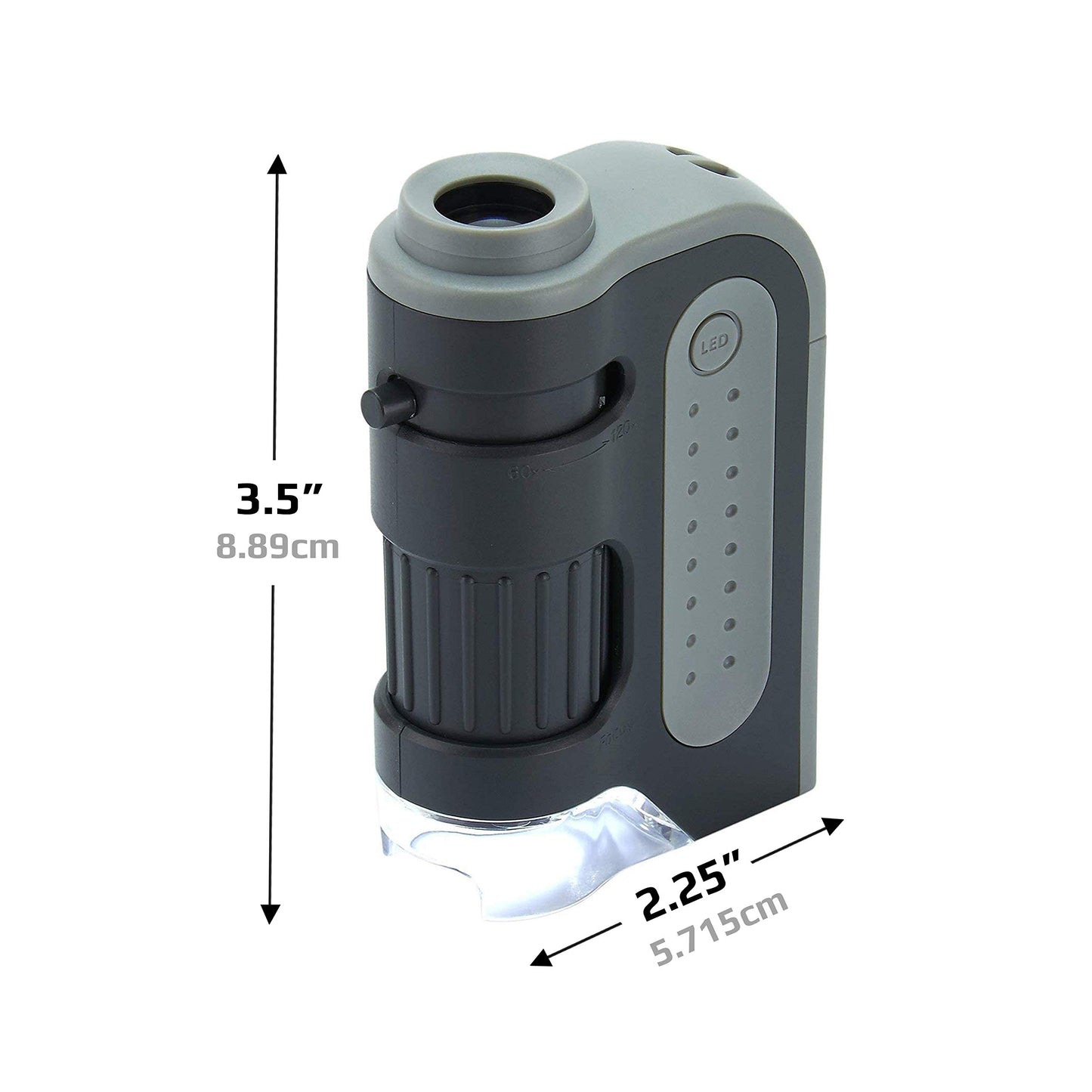 Carson MicroBrite Pro - Microscopio de Bolsillo con luz LED 60x-120x con Sistema de Lente asférica y Clip Digital para Smartphone (MM-350)