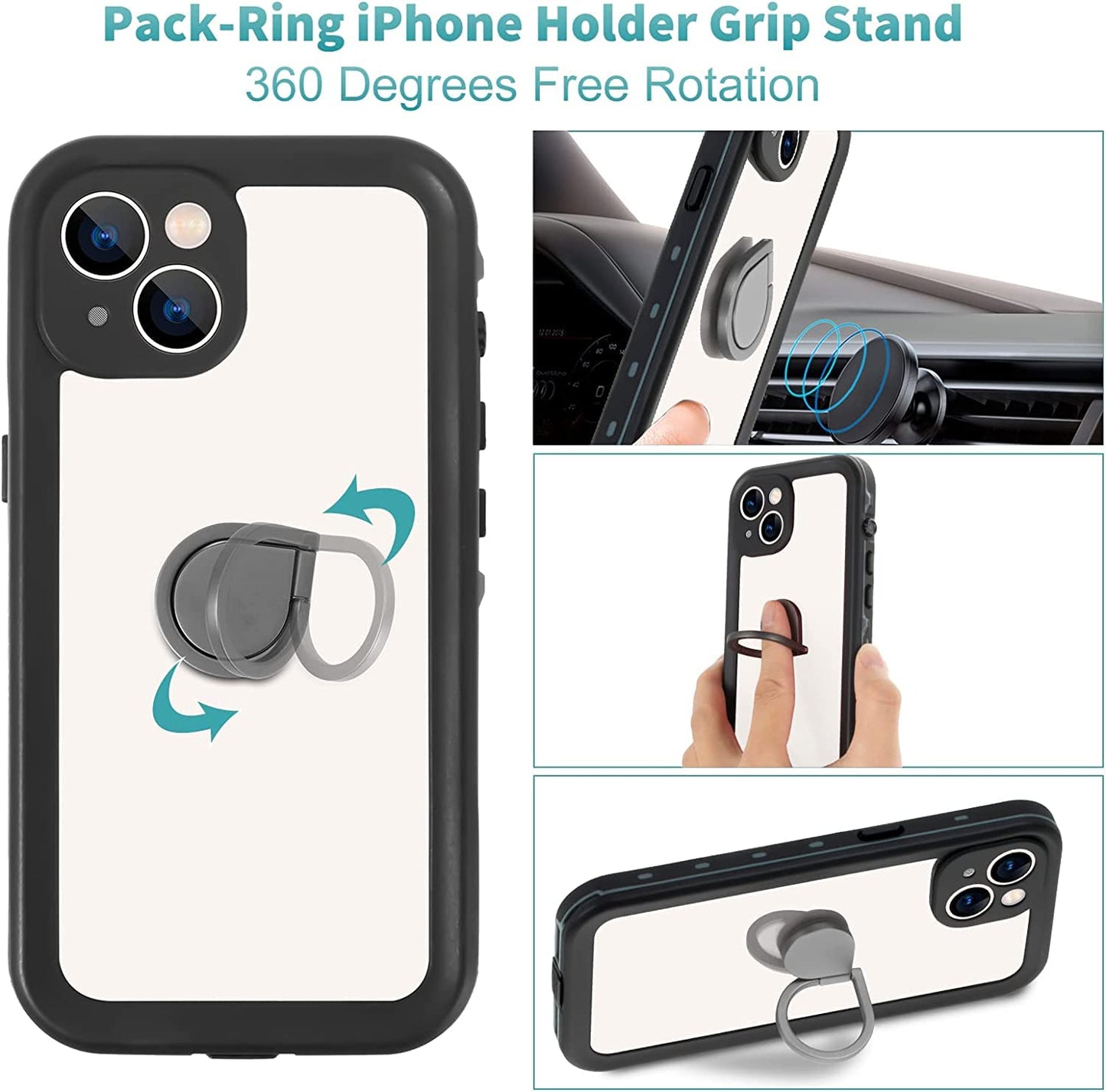 Hertekdo Funda para iPhone 13, Funda Impermeable IP68 para iPhone 13, iPhone 13 Funda con Kickstand, Carcasa Protección Resistente Impactos TPU+PC Case, Adecuado para Buceo, Natación, Senderismo
