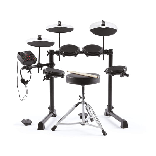 Alesis Debut Kit - Bateria electrica para niños con 4 parches de malla, 120 sonidos, 100 lecciones, taburete, baquetas, llave de batería y auriculares