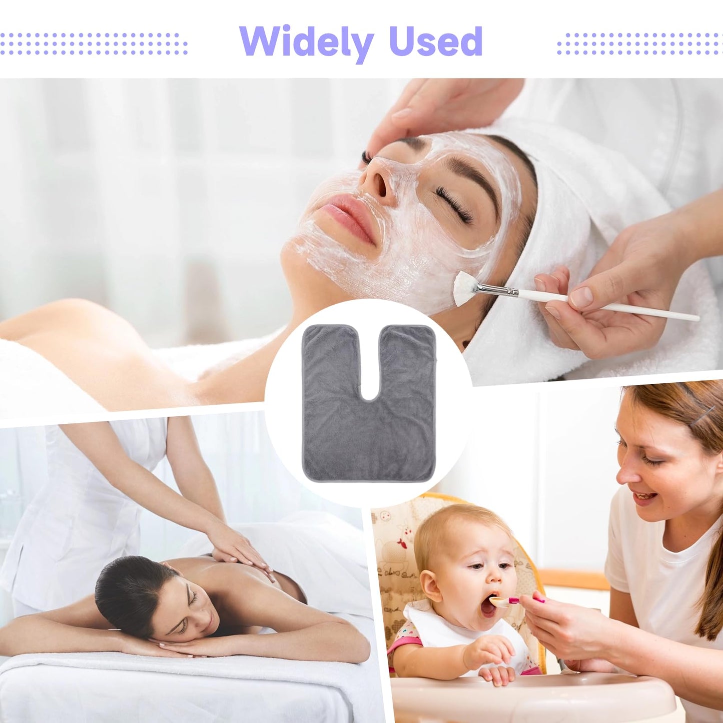 DIMEGON - 12 toallas faciales en forma de U, diseño dividido, toalla suave de estético, paño facial de forro polar coral para salones de belleza, cuidado de la piel, centros de spa, gris