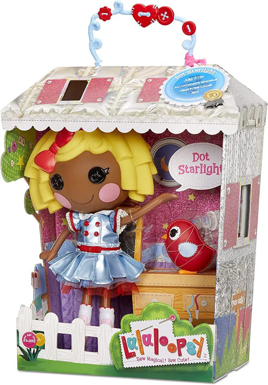 Lalaloopsy Muñeca Dot Starlight 33cm con pajarito - Muñeca Astronauta con Vestido y Zapatos Intercambiables en Blanco y Azul - Caja Reutilizable - Edad: 3+ años