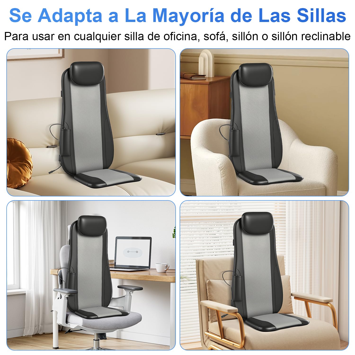 Shiatsu Cojín Muja Masajeador de Espalda y Cuello con Calor, Tapete Masajeador Cuerpo Completo con Ajuste de Altura, Masaje de Amasamiento, Acupresión o Rodamiento, Elimina la Fatiga y Alivia el Dolor