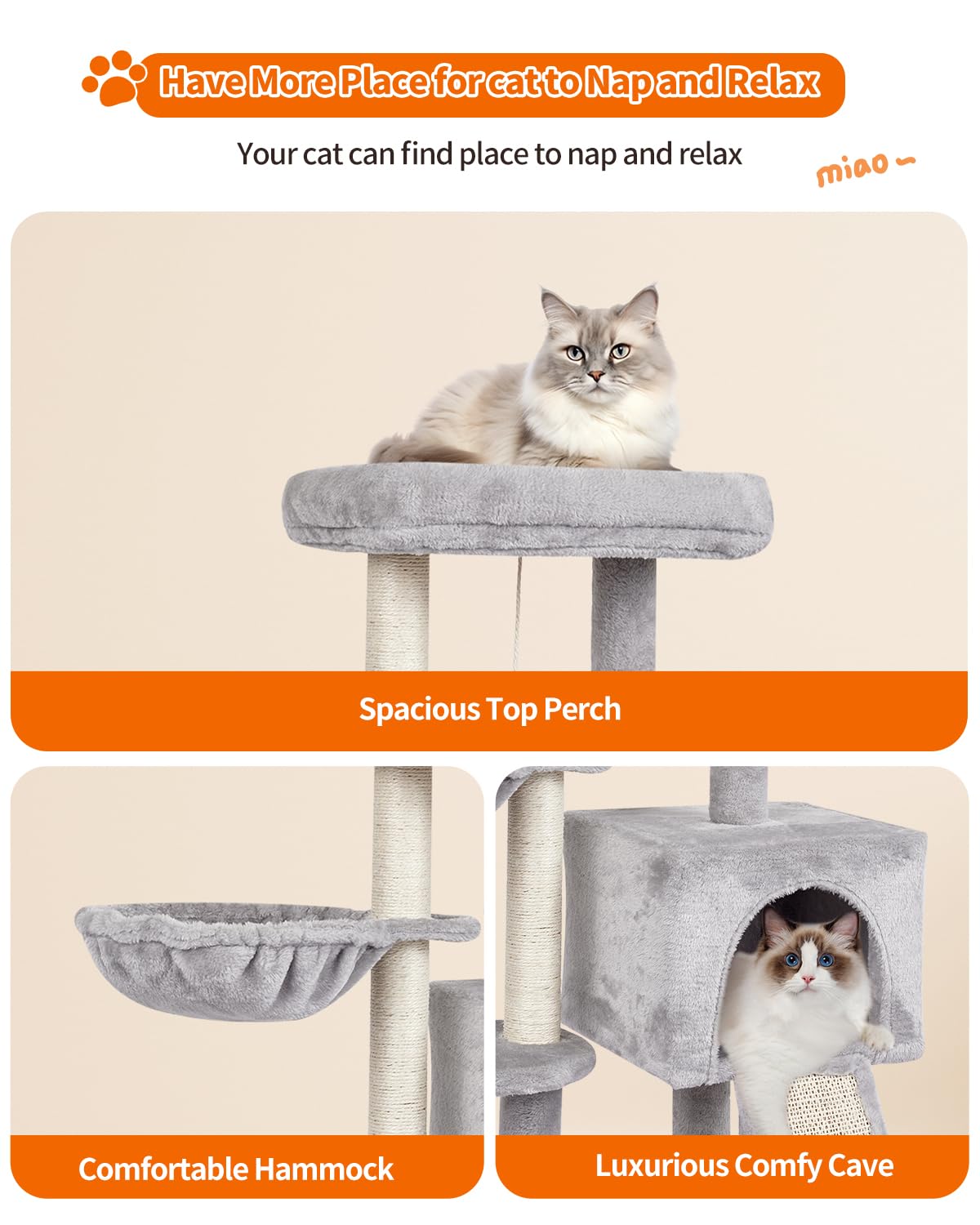 FISH&NAP US09H - Lindo árbol para gatos para interiores, torre para gatos, condominio, sisal, postes rascadores para gatos, torre para gatos, condominio, sisal, postes rascadores con plataforma de salto, muebles para gatos, centro de actividades, casa de