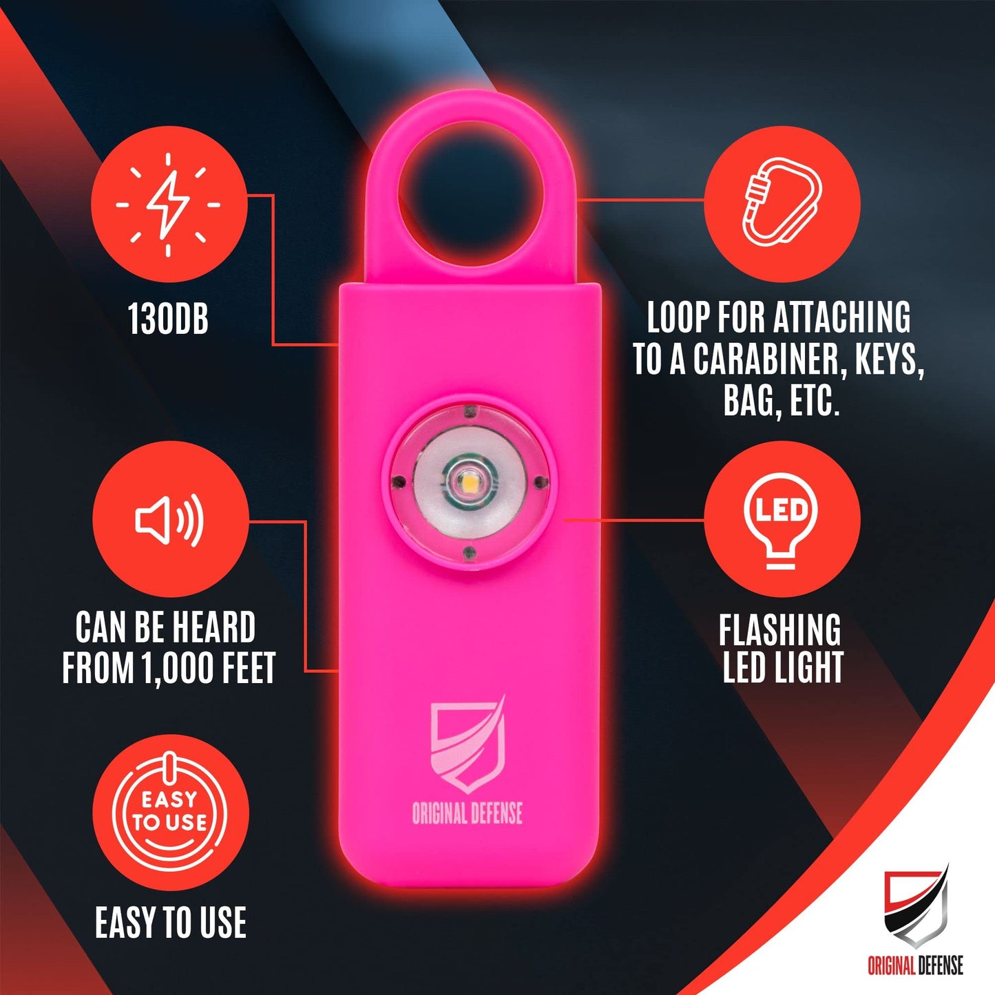 Alarma de Autodefensa Original Defense Magenta con Sirena de 130 dB y Luz LED para Mujer