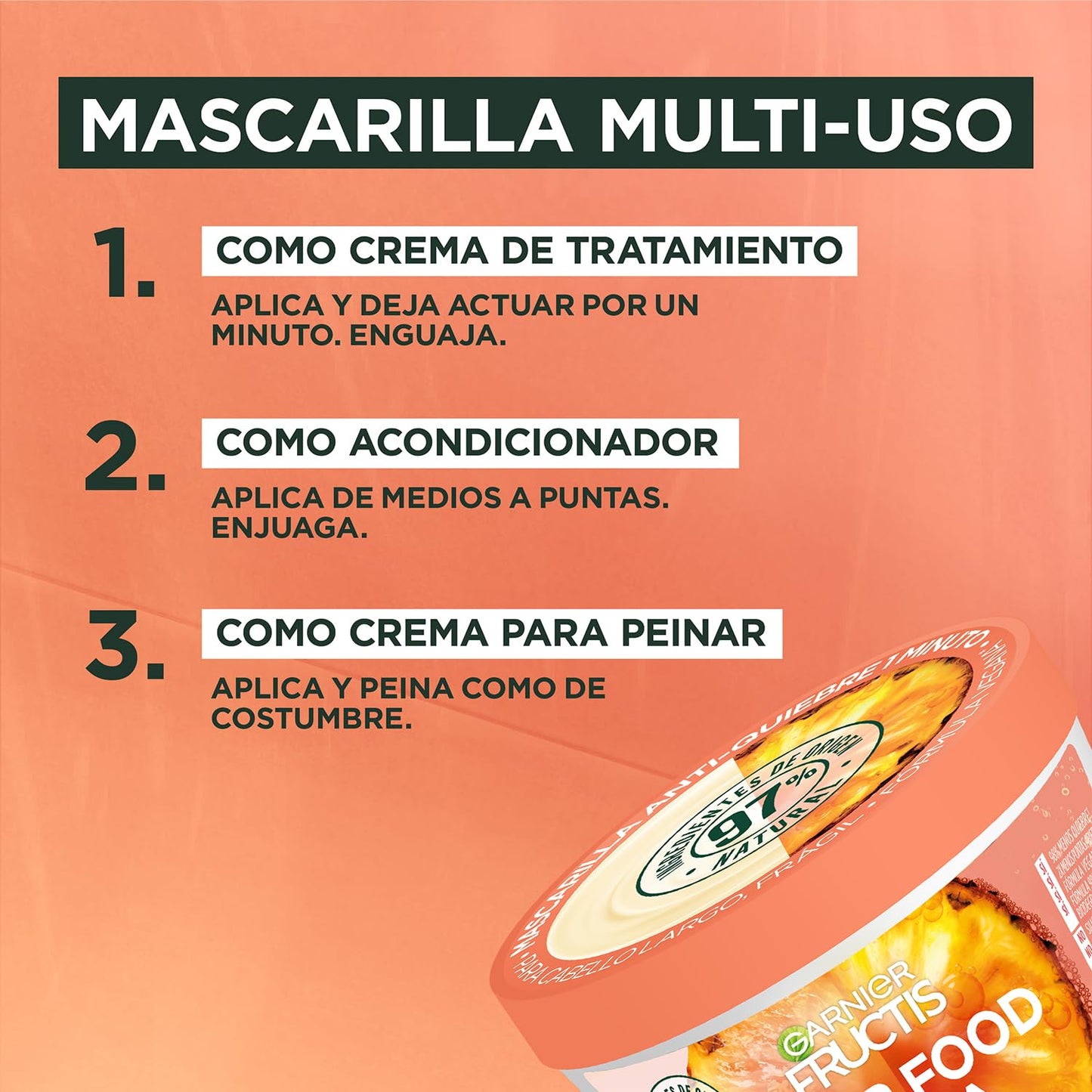Kit Garnier Fructis Hair Food Piña Rutina Completa Anti-quiebre, Shampoo 300ml, Acondicionador 300ml y Mascarilla 350ml, 3 piezas