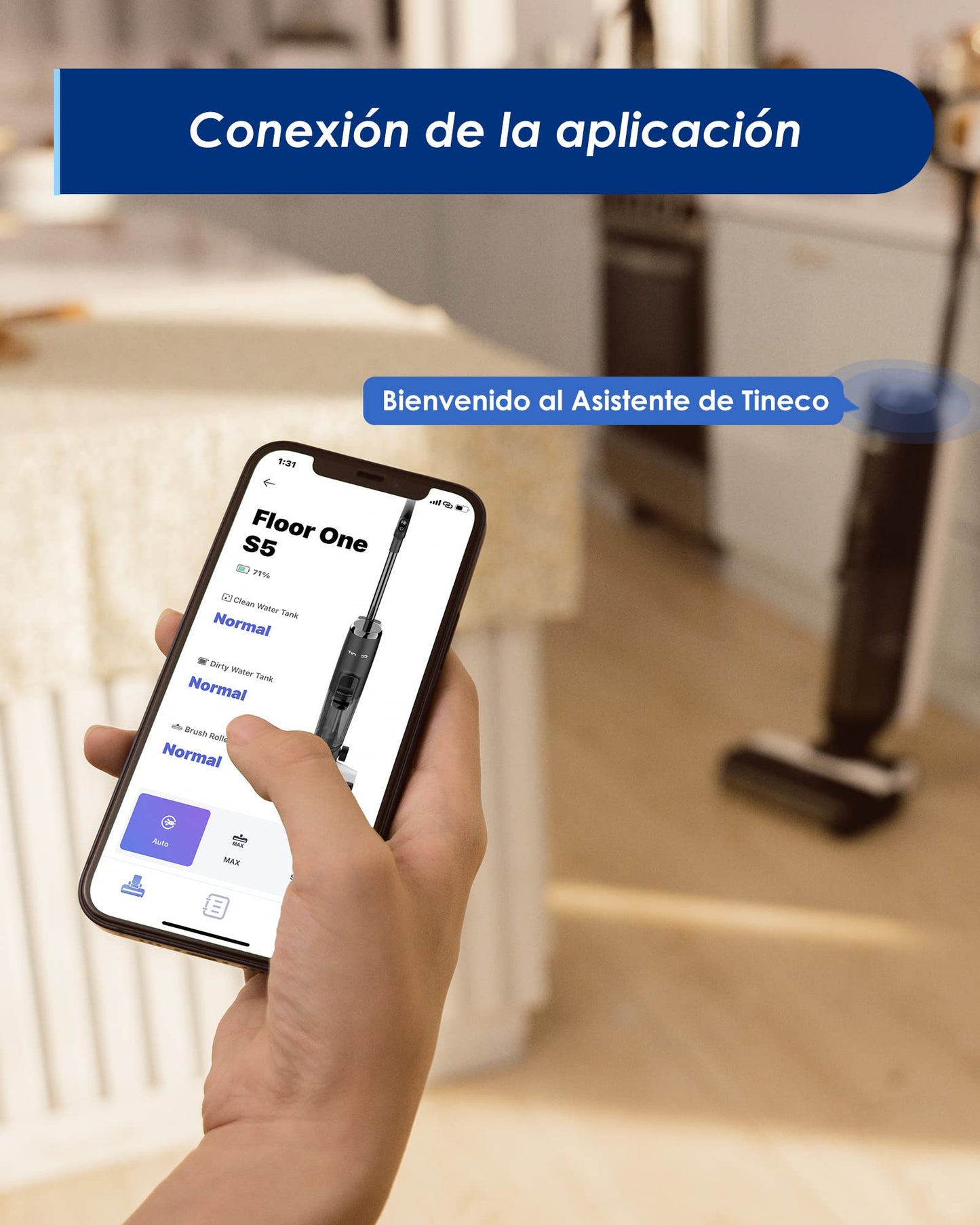 Aspiradora Escoba Inteligente Tineco Floor One S5 Blanca Sensor Inteligente inalámbrica para Suelos Seco y Húmedo Pantalla Digital