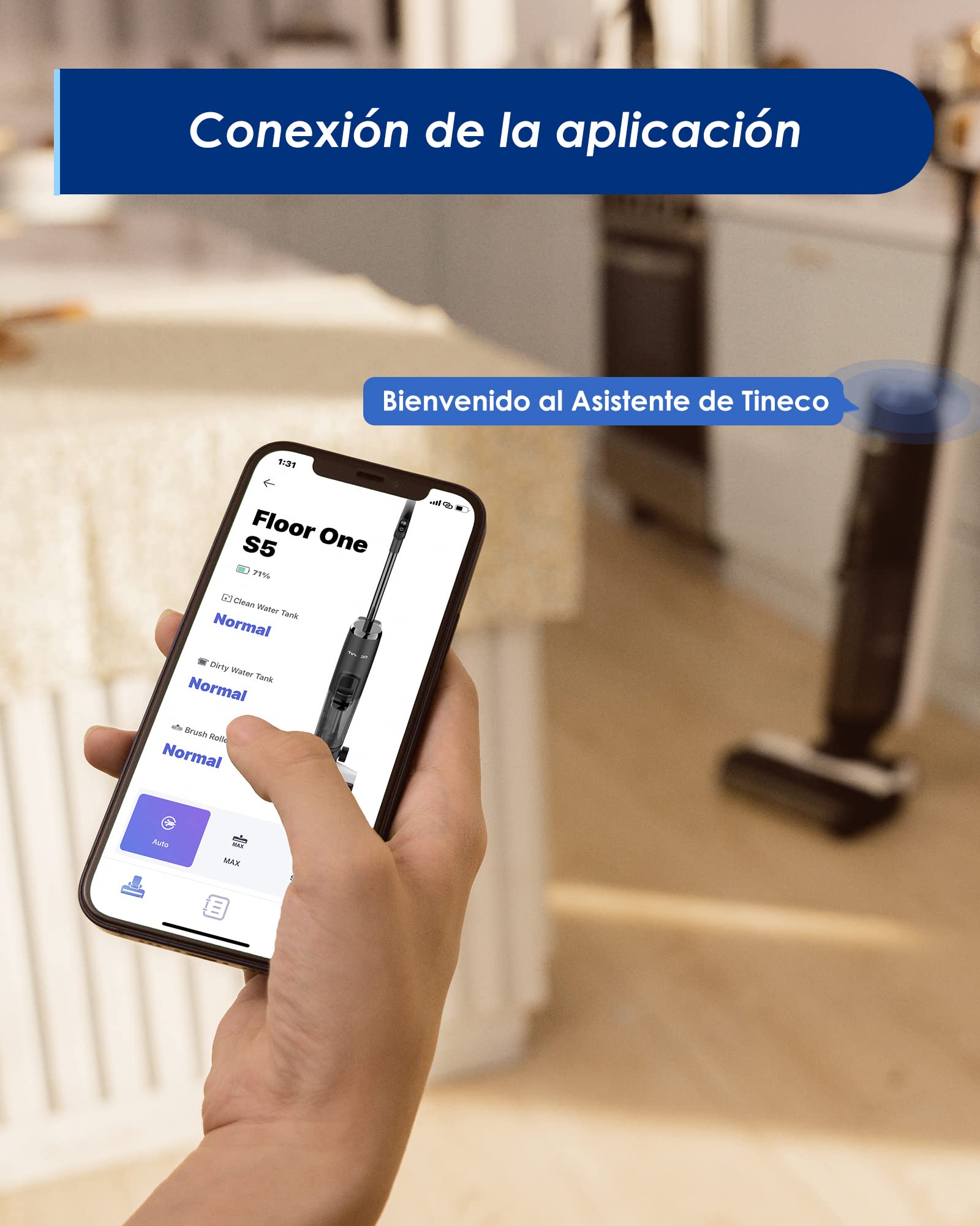 Aspiradora Escoba Inteligente Tineco Floor One S5 Blanca Sensor Inteligente inalámbrica para Suelos Seco y Húmedo Pantalla Digital