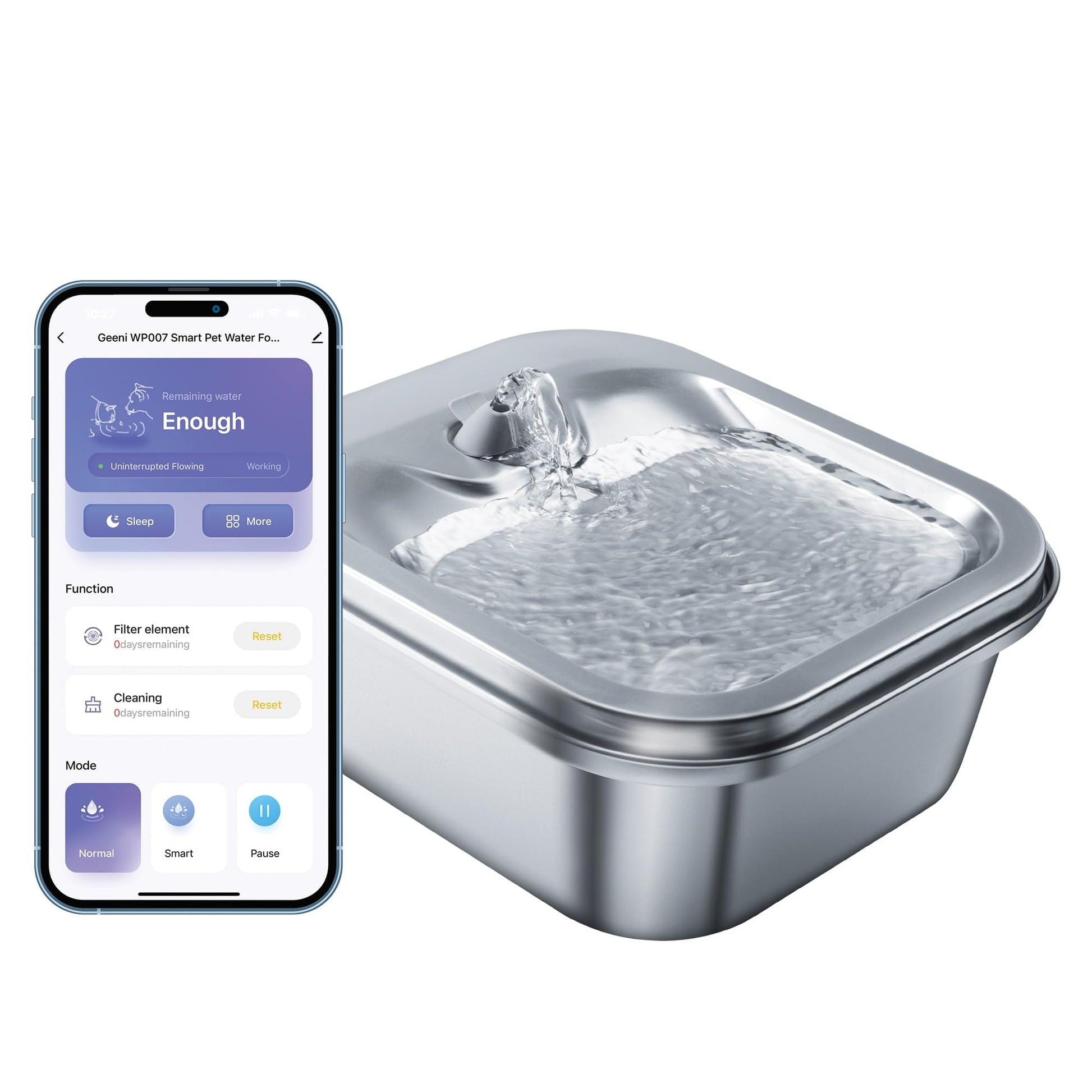 Geeni PetConnect - Fuente de agua inteligente para mascotas de acero inoxidable, tazón de agua filtrado automático de 4 litros para gatos y perros, controlado por Wi-Fi, compatible con Alexa y Google