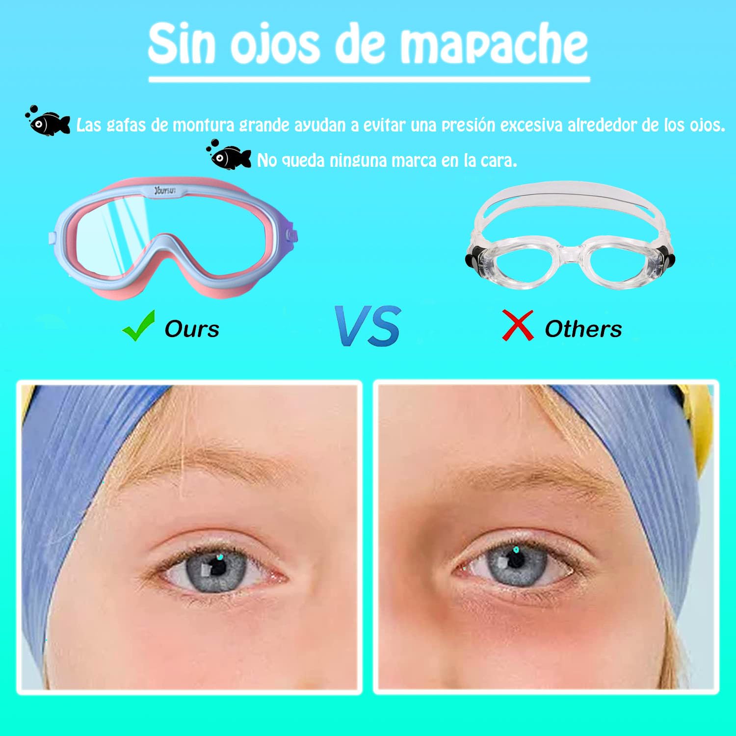 MARIA D - Goggles de Natacion,Gafas de Gorro de Natacion para Ninos,Patrón de Tiburón Amarillo Azul,Kit de Natación 3 en 1 Equipo Silicona, Antivaho, Resistentes a Los Rayos UV, Visión Amplia y Clara