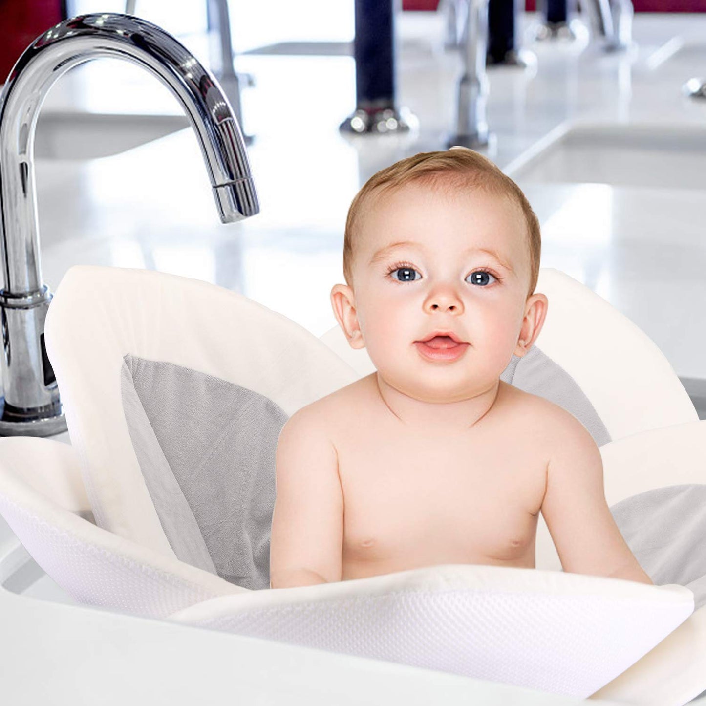Baby Bath - Alfombrilla de baño para bebé, diseño de flores, color gris2