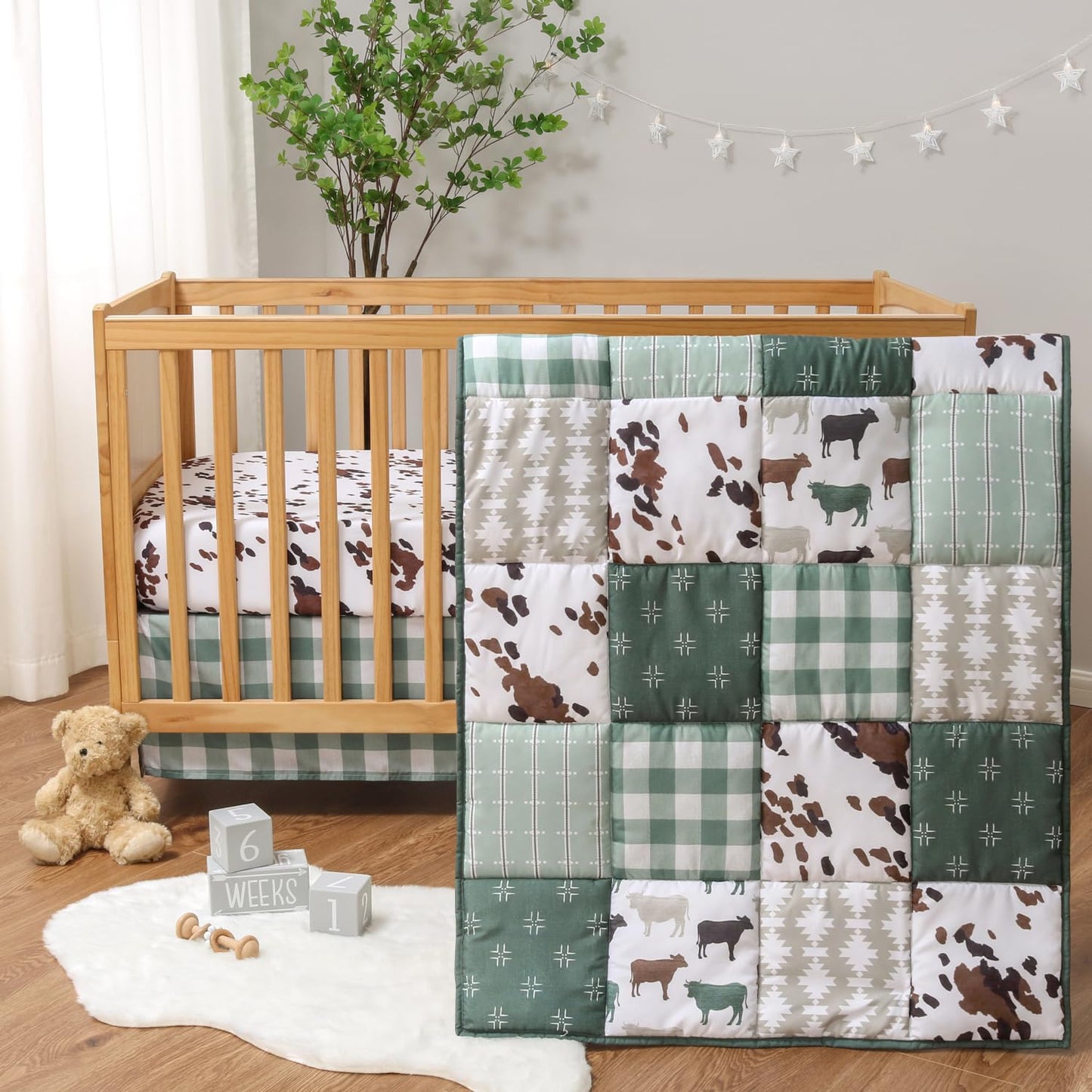 The Peanutshell - Juego de cama de 3 piezas para cuna de bebé para niños y niñas, juego de cama de bebé recién nacido, bebé y niño pequeño, decoración con sábana bajera para cuna, volantes contra el