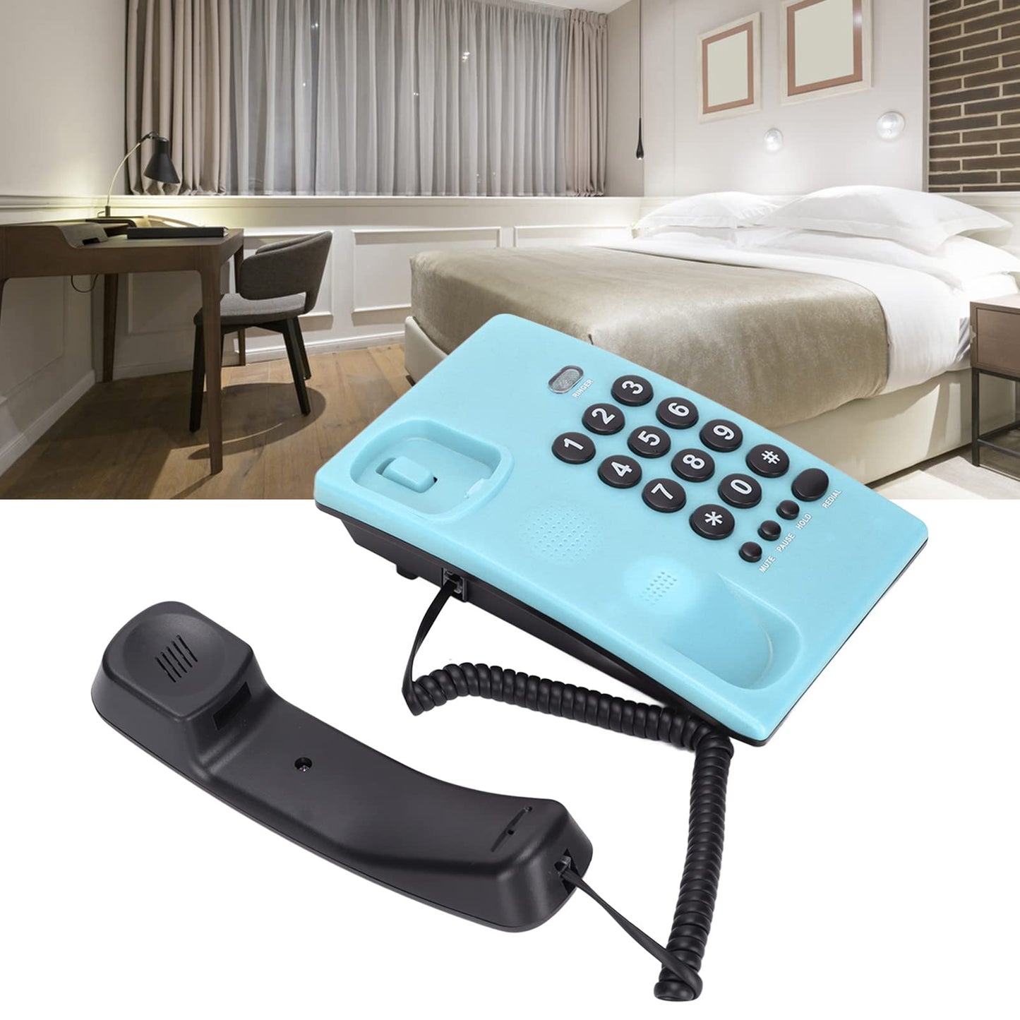 ciciglow KX-T504 Teléfonos Escritorio Línea Fija, Teléfono con Cable Multifuncional sin Batería con Pausa/Silencio/Retención/Remarcación, para la Sala Estar del Hotel la Oficina(Azul)