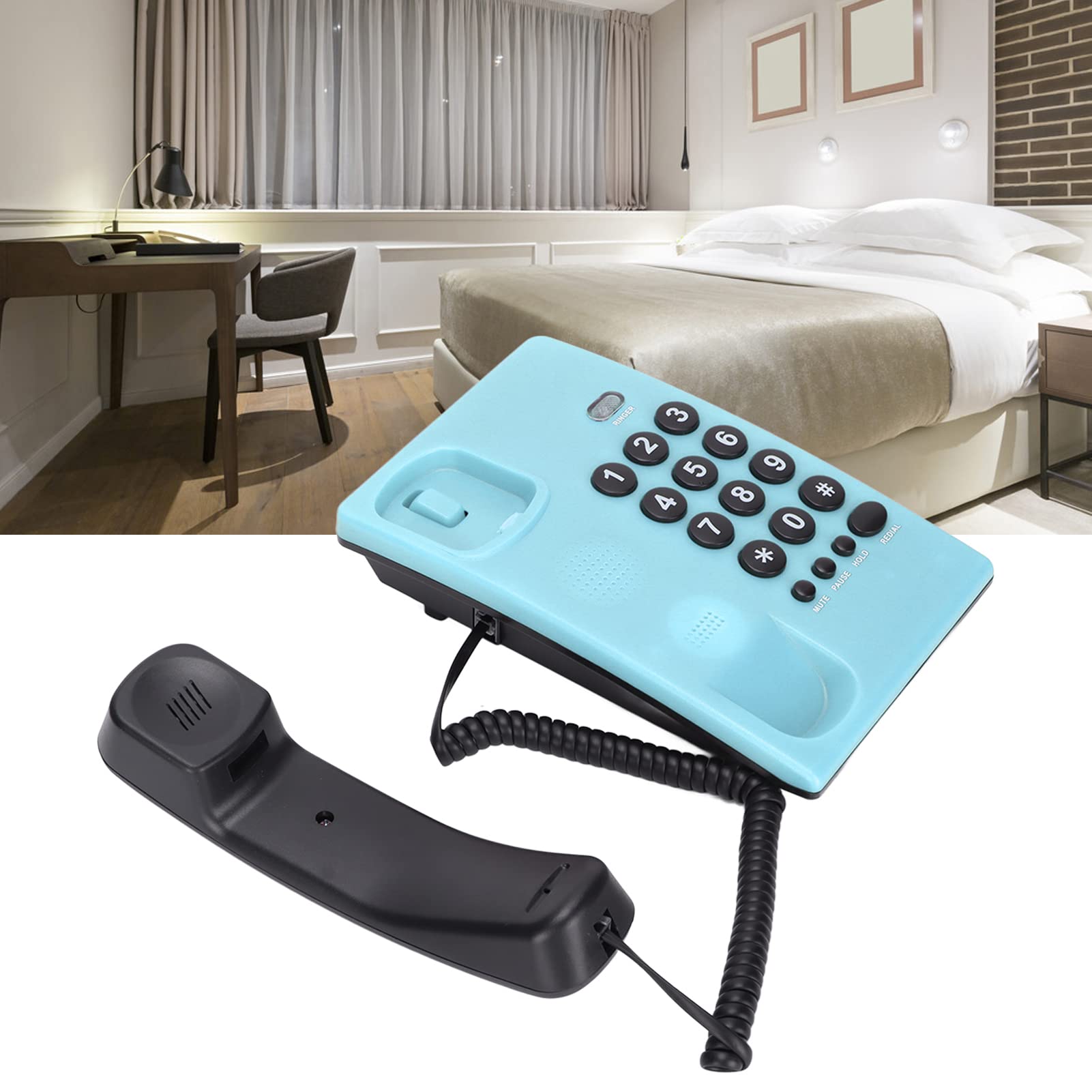 ciciglow KX-T504 Teléfonos Escritorio Línea Fija, Teléfono con Cable Multifuncional sin Batería con Pausa/Silencio/Retención/Remarcación, para la Sala Estar del Hotel la Oficina(Azul)