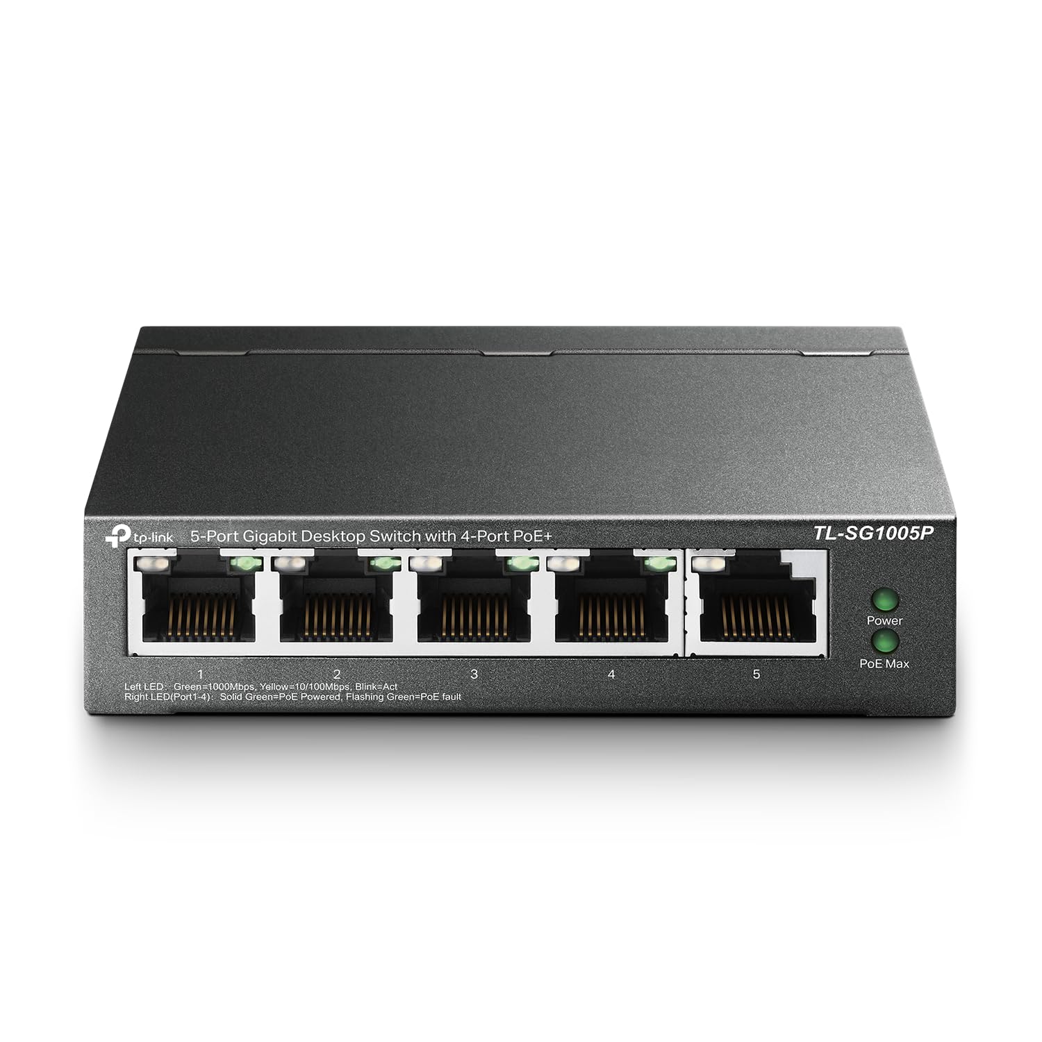 TP-Link TL-SG1005P, 5 Port Gigabit PoE Switch, 4 PoE+ Ports @65W, Desktop, Plug & Play, Sturdy Metal w/ Shielded Ports, Fanless, QoS & IGMP Snooping,black