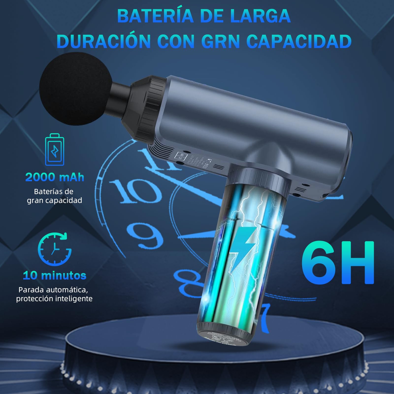 YUDSKU Pistola De Masajes,Pistola Masajeadora con 12 Cabezales y 30 Velocidades Ajustables,Masajeadores Eléctrico de Mano con Pantalla LED,Masajeador Muscular Ideal para Hombros,Cuello,Espalda