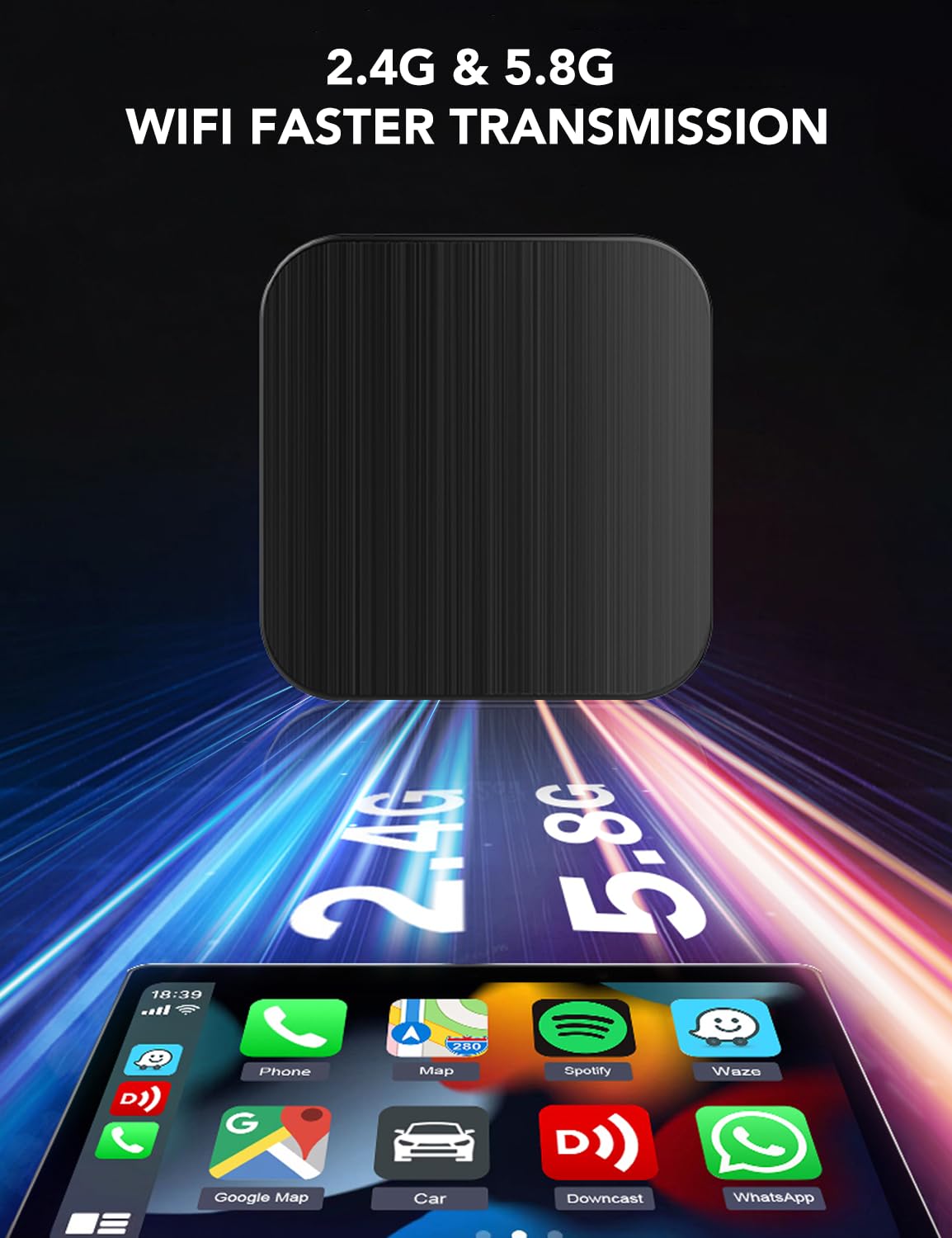 PHOCAR Adaptador Carplay Inalambrico y Android Auto Inalambrico para Auto, 2-en 1 Wireless Carplay Adapter, Plug and Play, Conexión Rápida y Estable, Compatible con iPhone y Android Phones