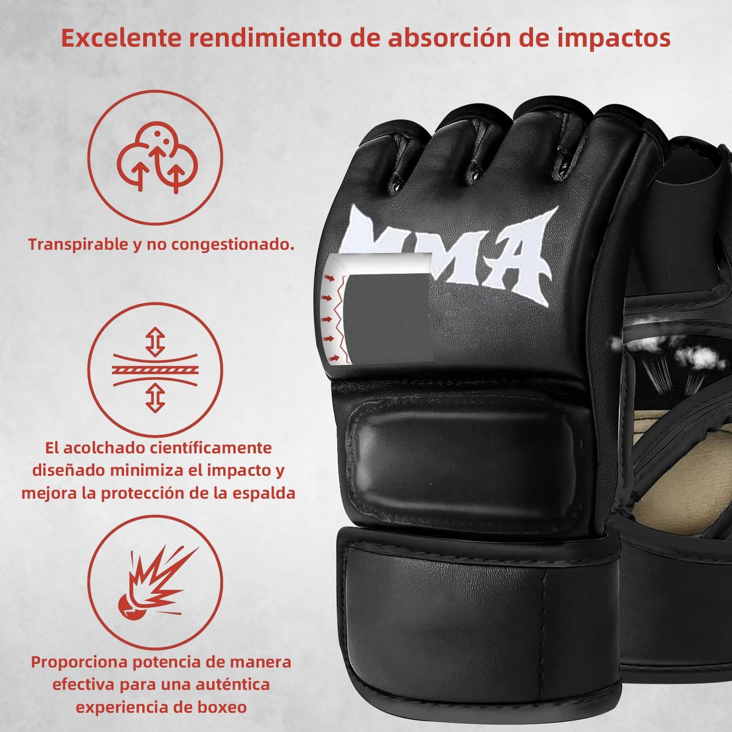 Guantes de MMA UOBXZOQ Negro Amortiguación Ajustable para Hombre y Mujer