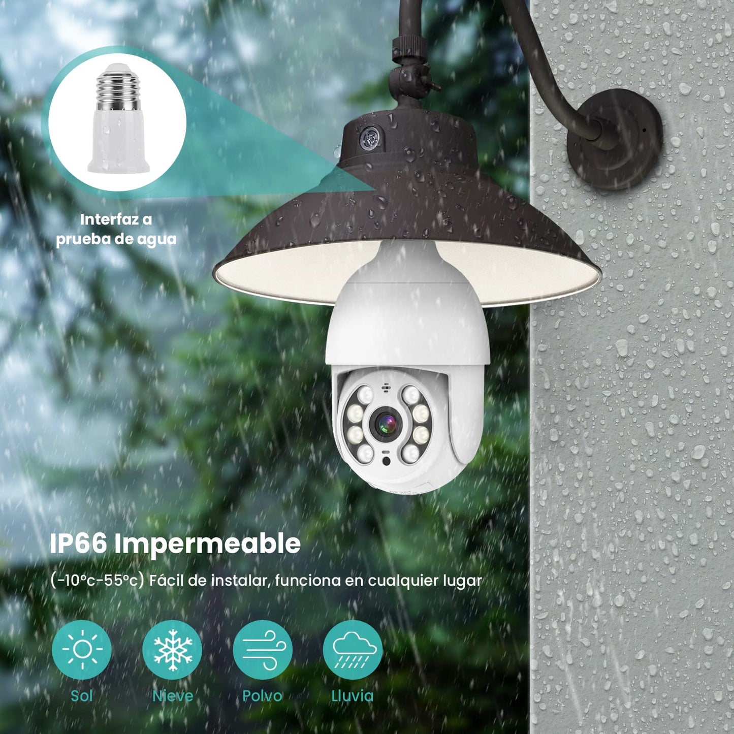 Foco con Cámara de Seguridad EASYTAO Q05 Blanco Impermeable Exterior Compatible con Alexa