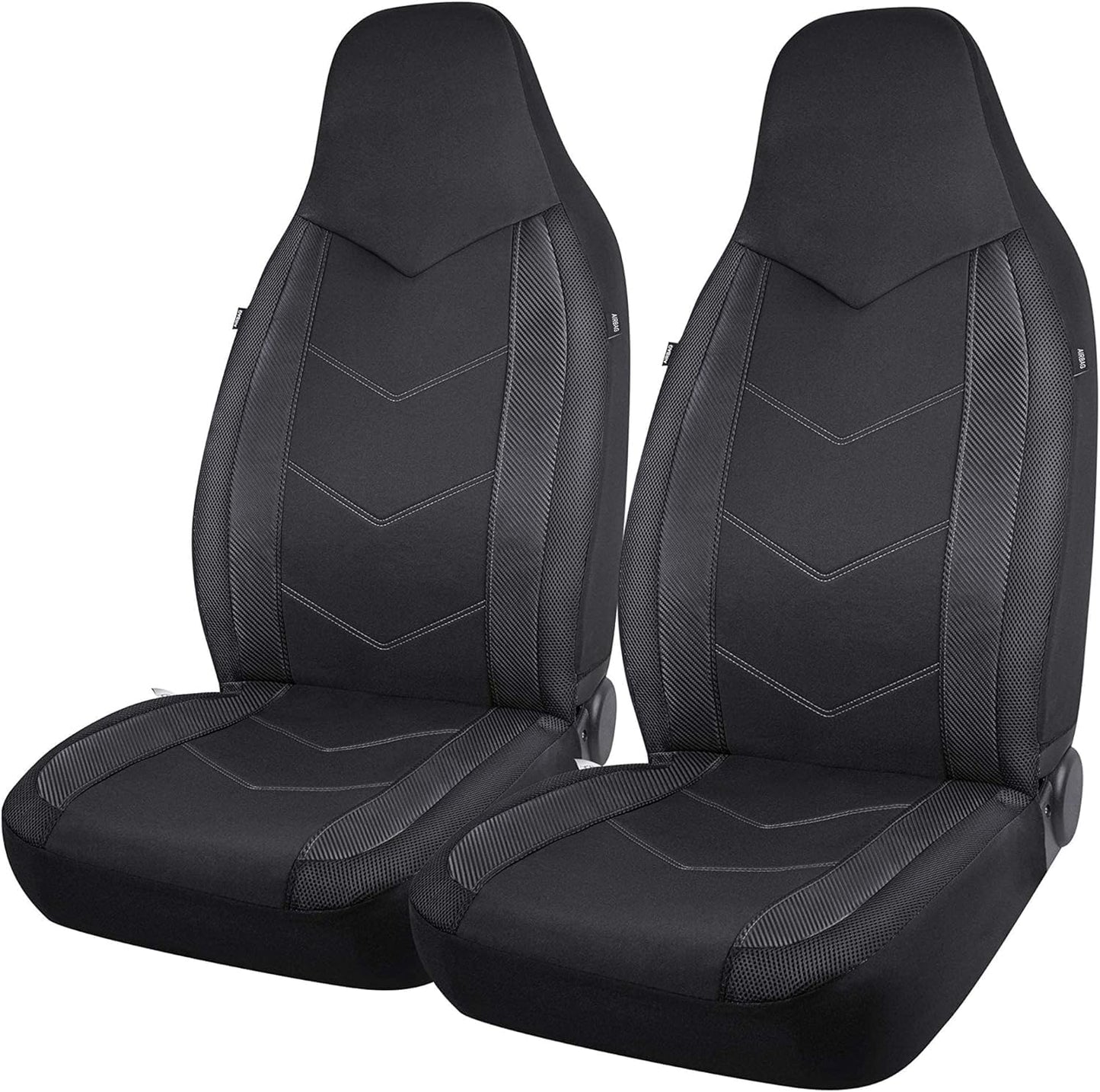 PIC AUTO - Fundas de asiento delantero de coche con respaldo alto, fundas de asiento de malla de fibra de carbono, ajuste universal, compatible con airbag (negro)