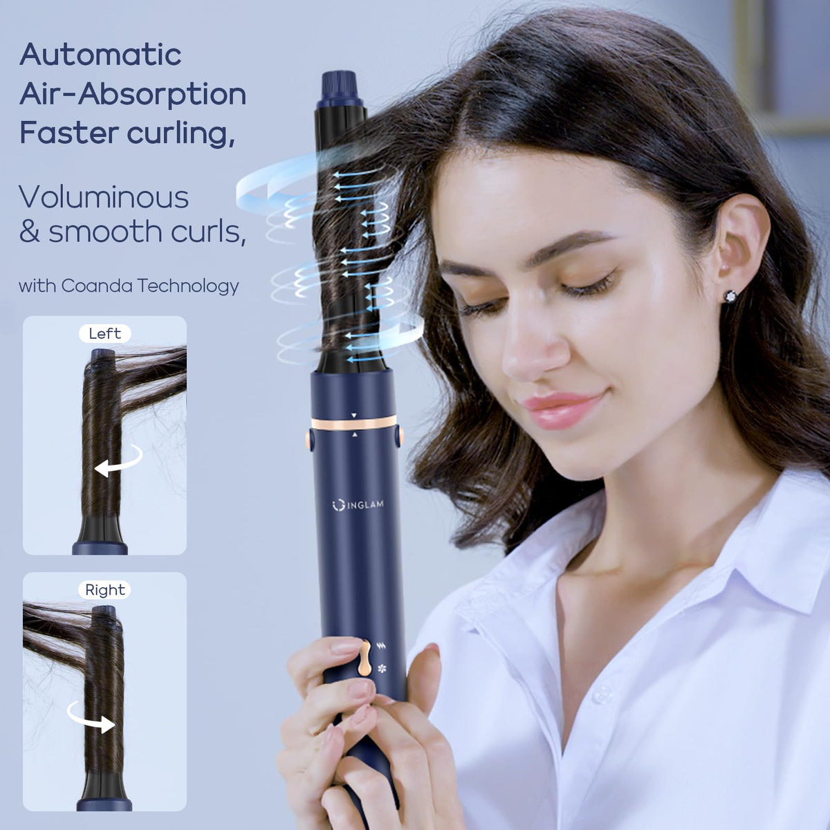 Cepillo Profesional MegaAIR Styler IG INGLAM Azul Prusiano Volumétrico 5 en 1 para Secado de Pelo